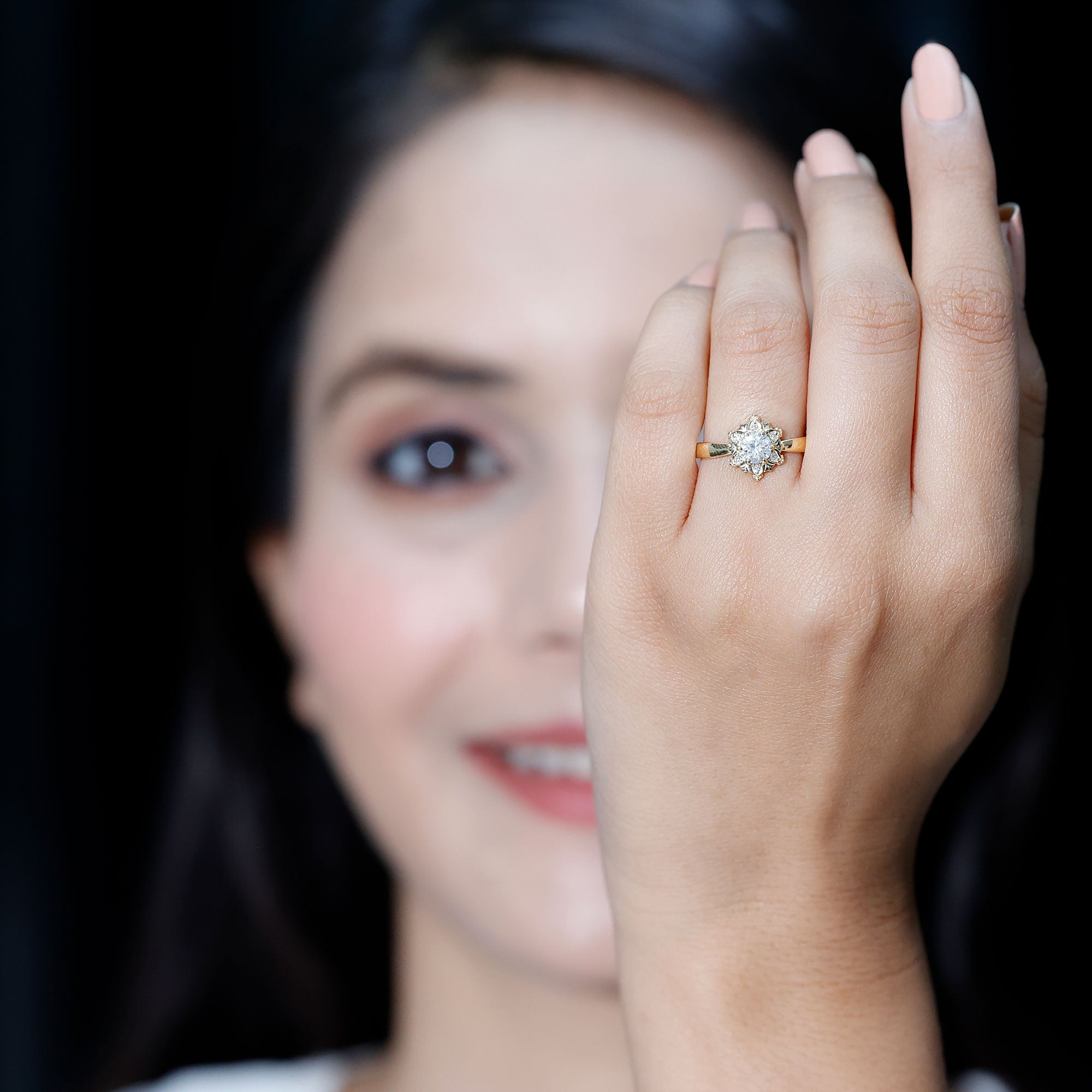Certified Lab Grown Diamond Floral Engagement Ring for Women Lab - ( EF-VS ) - Rosec Jewels