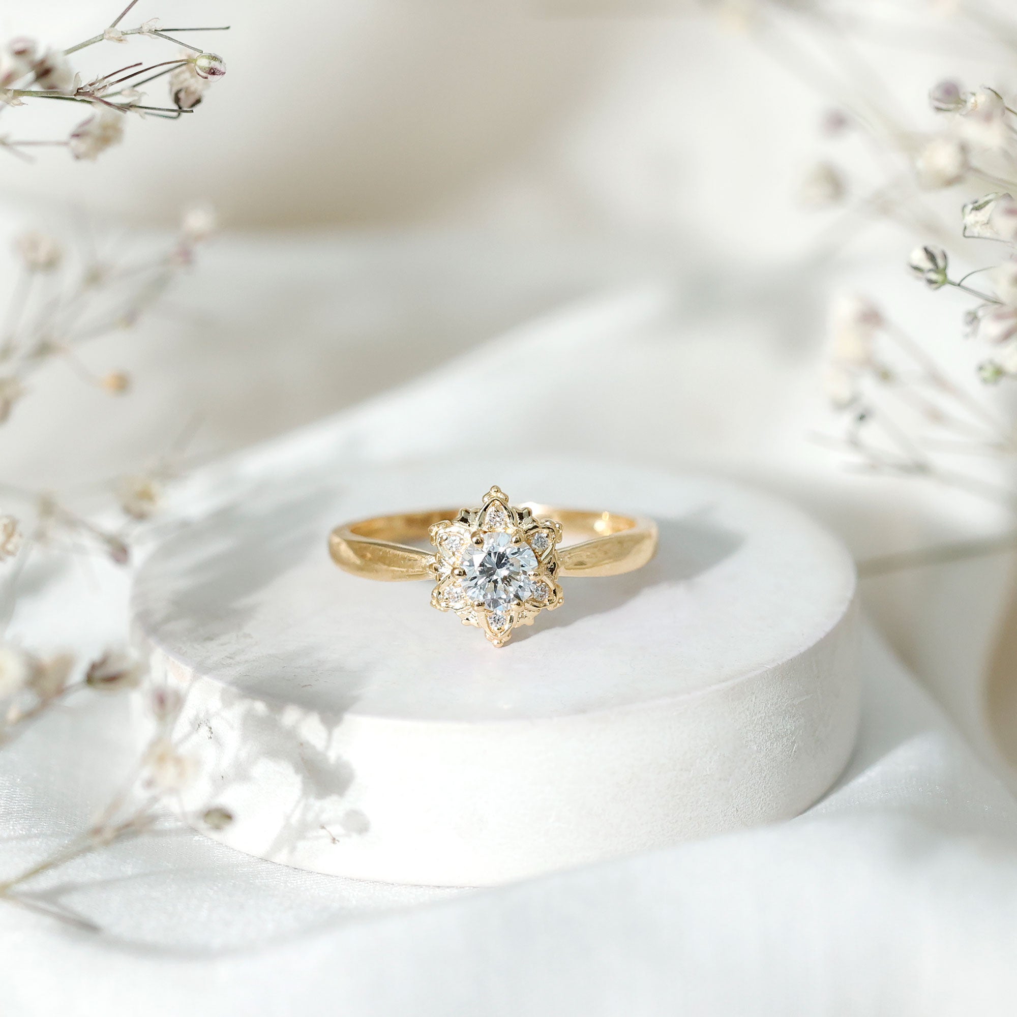 Certified Lab Grown Diamond Floral Engagement Ring for Women Lab - ( EF-VS ) - Rosec Jewels