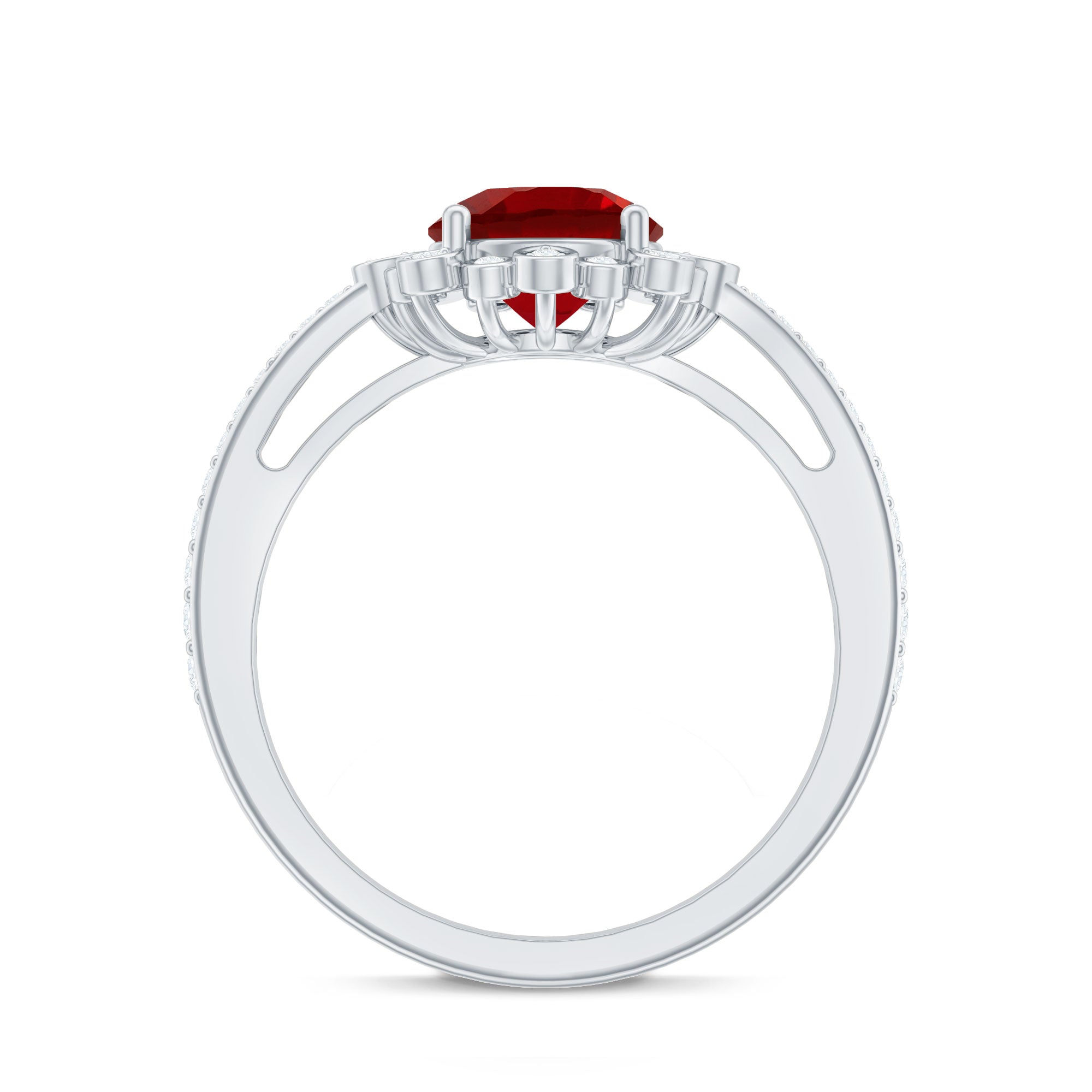 Vintage Style Lab Created Ruby and Diamond Halo Engagement Ring AAAA - Rosec Jewels