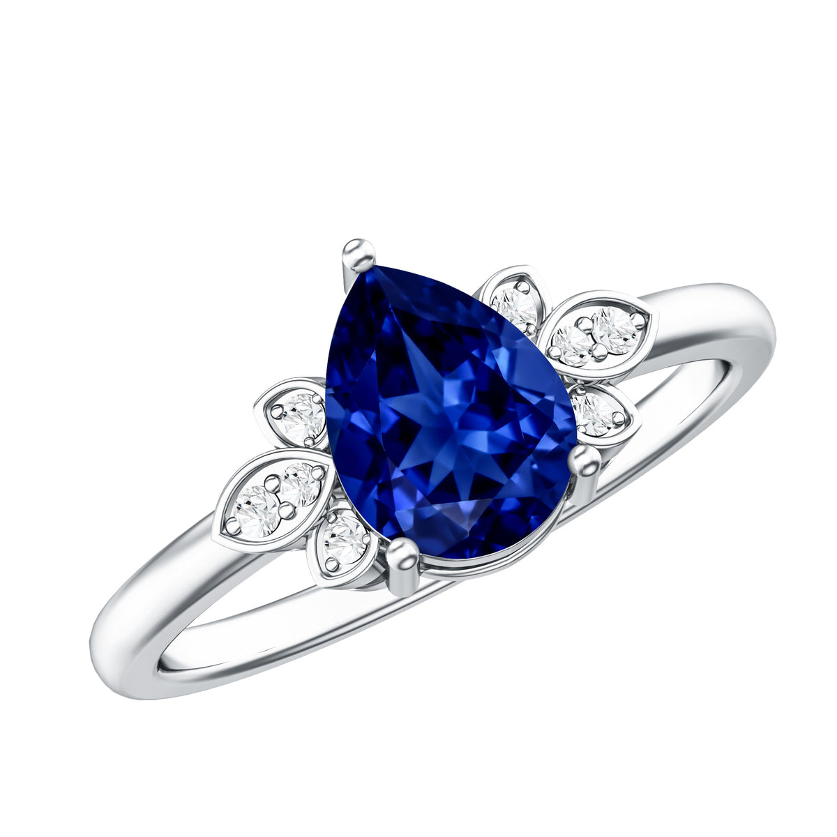 Certified Lab Grown Blue Sapphire Teardrop Engagement Ring with Diamonds AAAA - Rosec Jewels