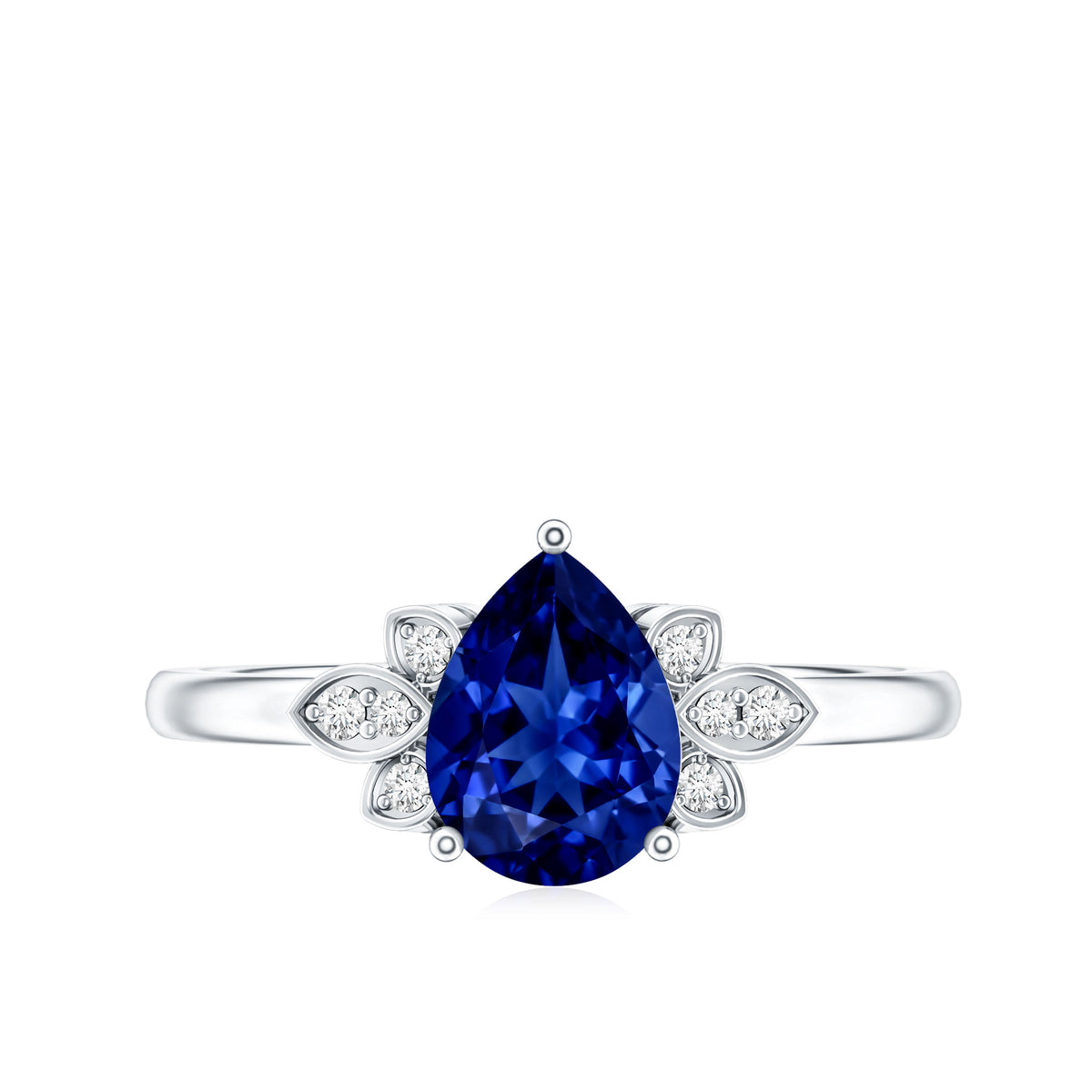 Certified Lab Grown Blue Sapphire Teardrop Engagement Ring with Diamonds AAAA - Rosec Jewels