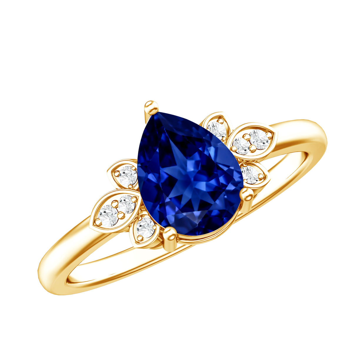Certified Lab Grown Blue Sapphire Teardrop Engagement Ring with Diamonds AAAA - Rosec Jewels