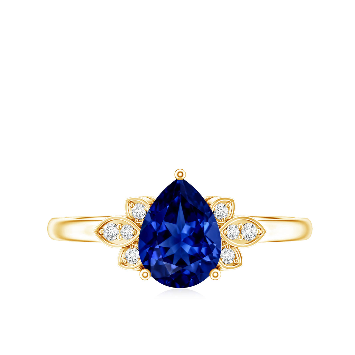 Certified Lab Grown Blue Sapphire Teardrop Engagement Ring with Diamonds AAAA - Rosec Jewels