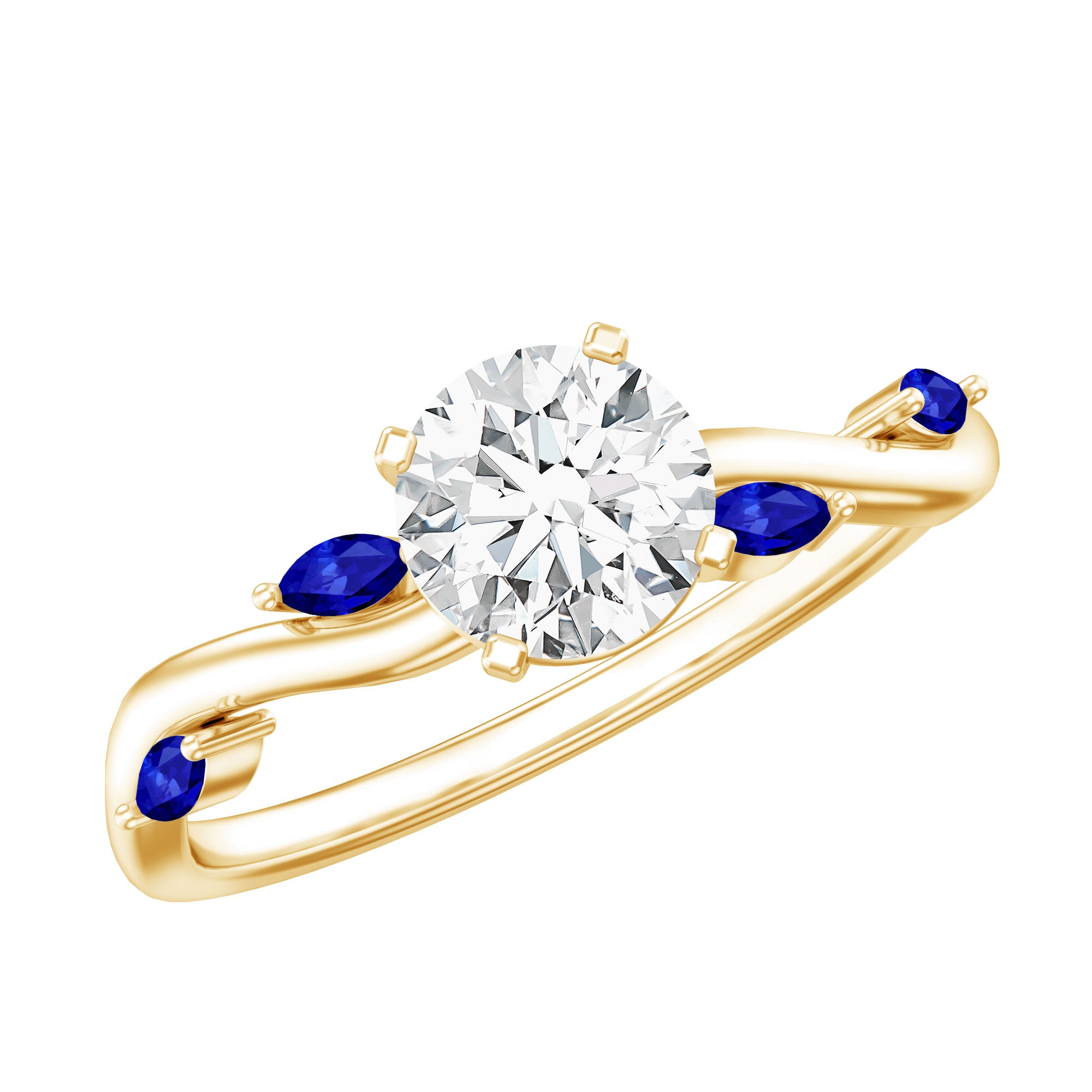 Certified Lab Grown Diamond Engagement Ring with Sapphire Lab - ( EF-VS ) - Rosec Jewels