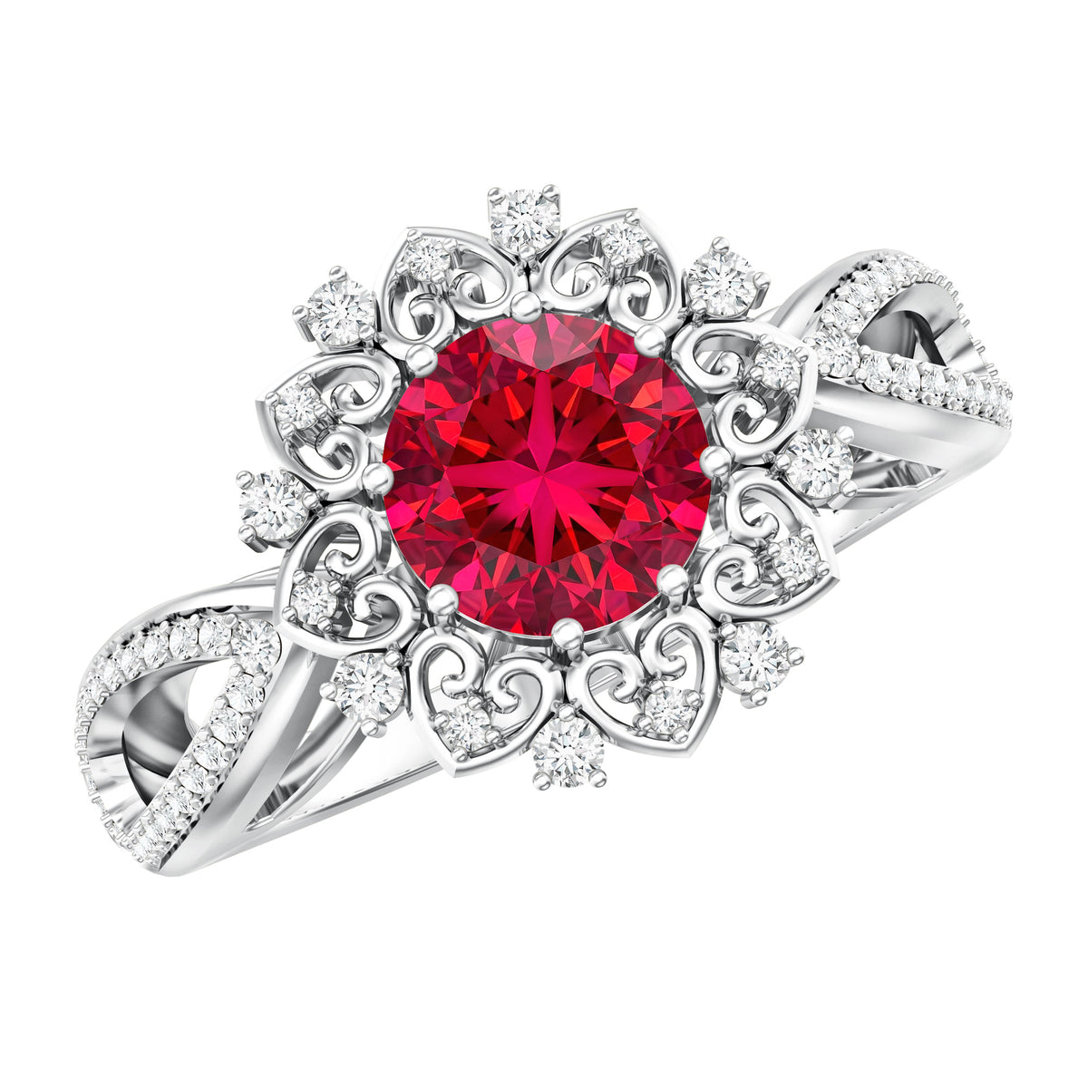 Lab Grown Ruby and Diamond Antique Looking Engagement Ring For Women AAAA - Rosec Jewels