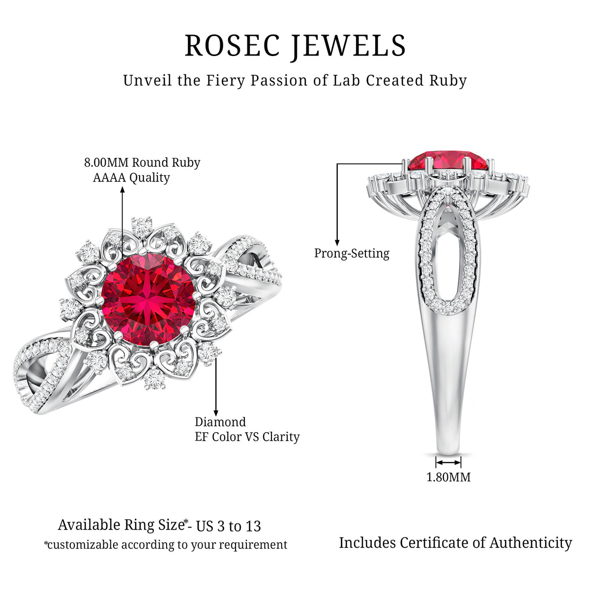 Lab Grown Ruby and Diamond Antique Looking Engagement Ring For Women AAAA - Rosec Jewels