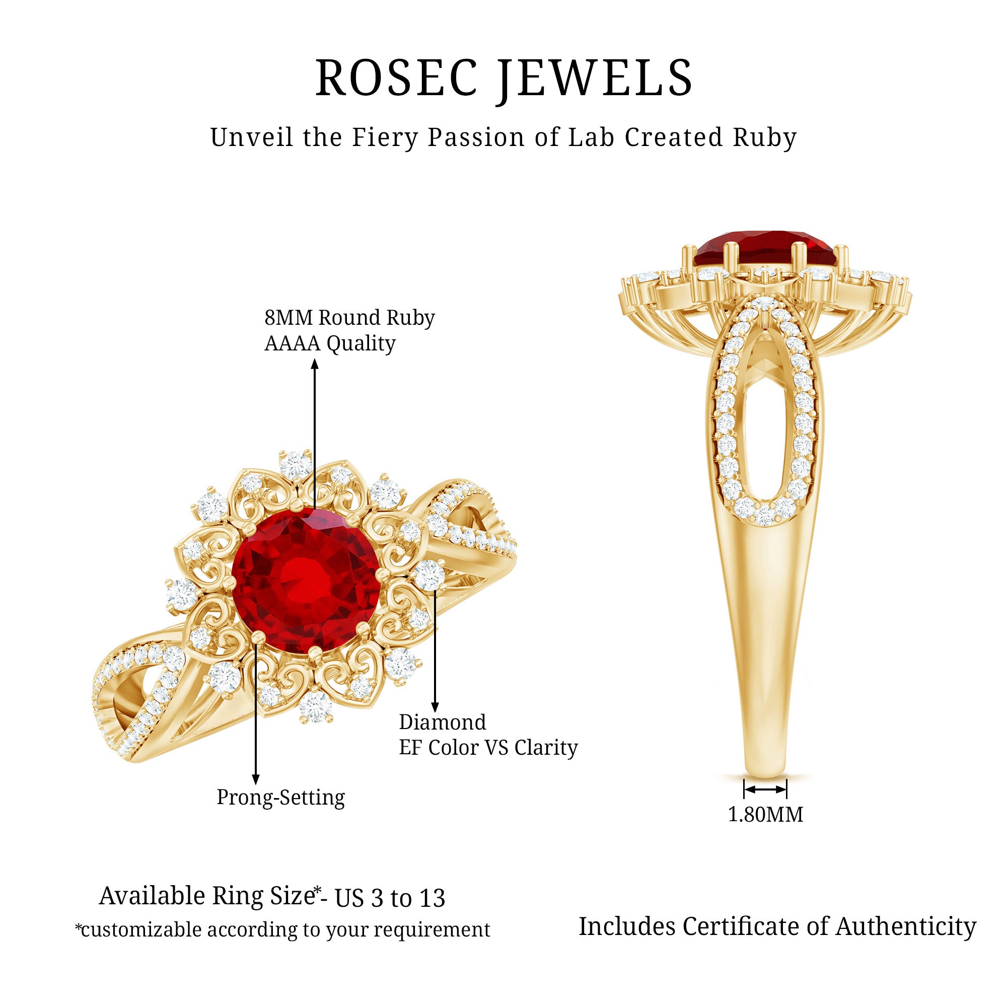 Lab Grown Ruby and Diamond Antique Looking Engagement Ring For Women AAAA - Rosec Jewels
