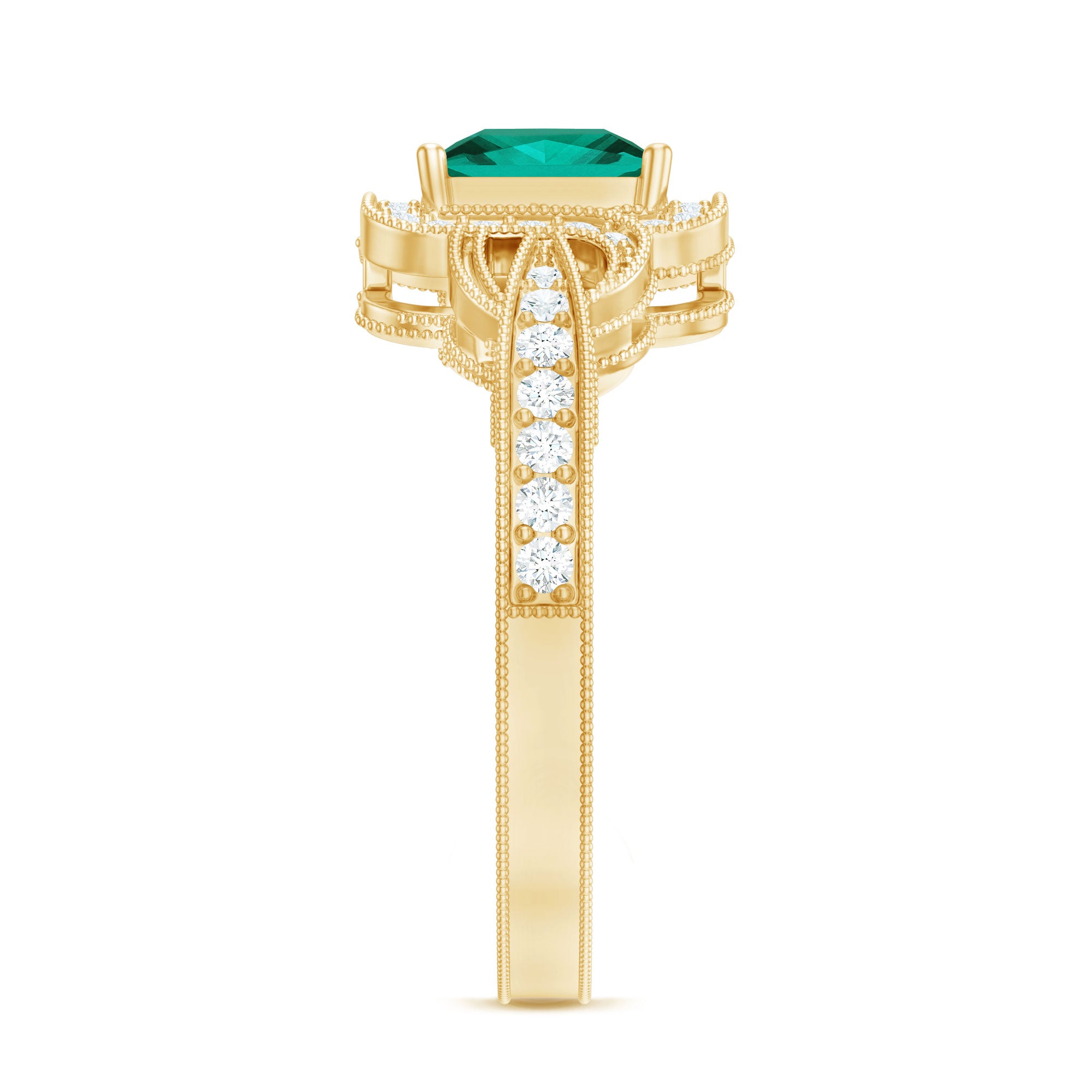 Lab Grown Emerald Vintage Inspired Engagement Ring with Diamond AAAA - Rosec Jewels