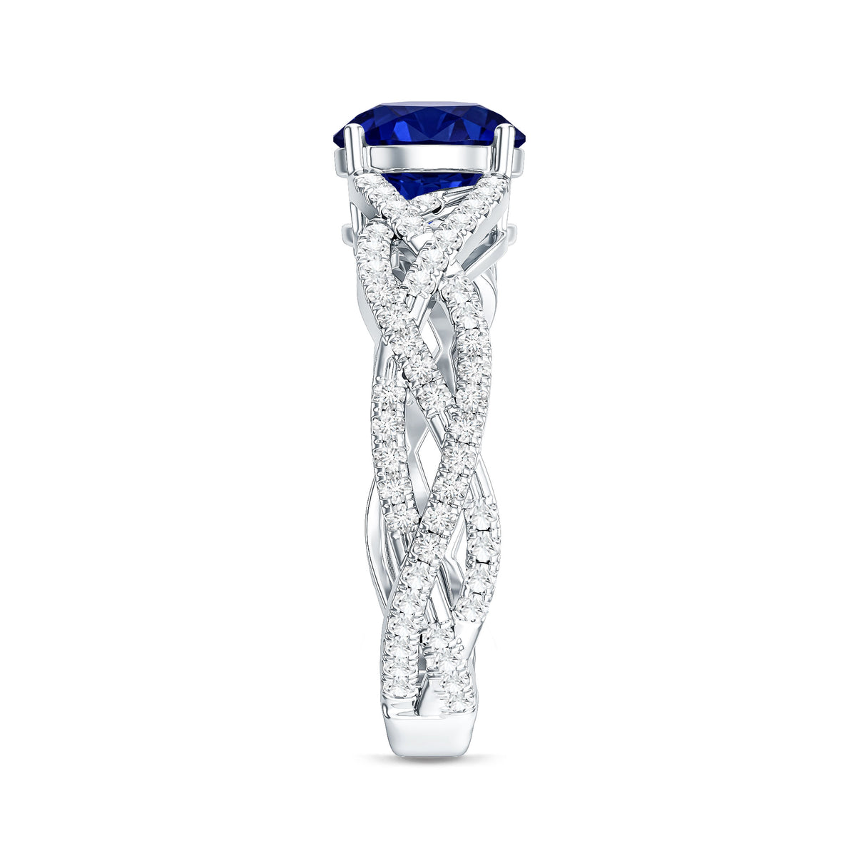 Designer 2.7 Carat Lab Grown Blue Sapphire Engagement Ring with Diamond Criss Cross Shank AAAA - Rosec Jewels