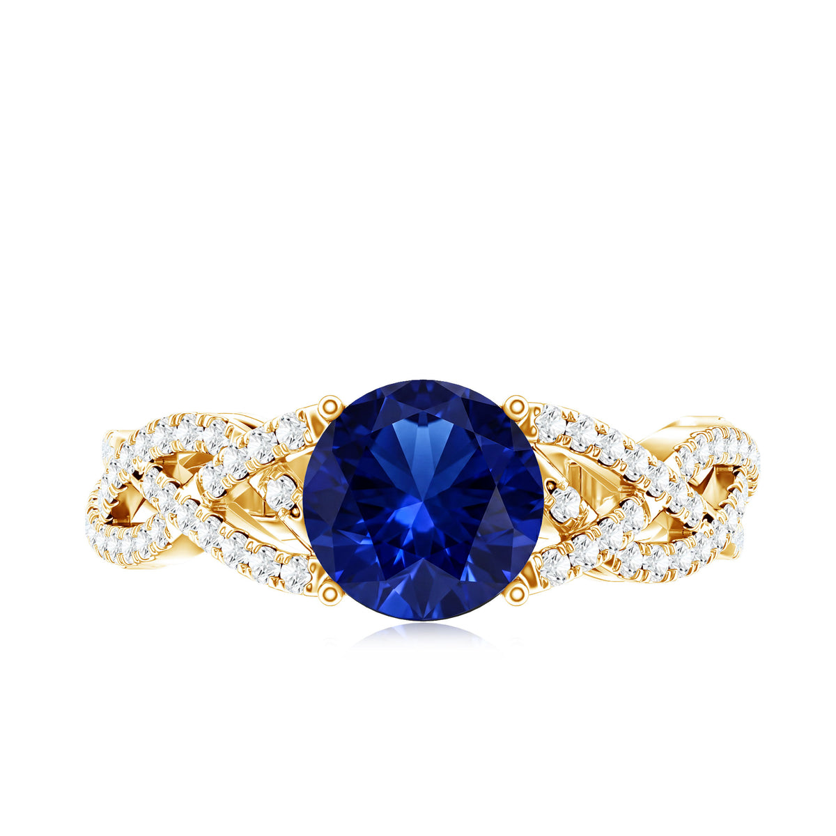 Designer 2.7 Carat Lab Grown Blue Sapphire Engagement Ring with Diamond Criss Cross Shank AAAA - Rosec Jewels