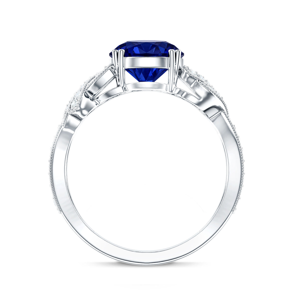 Designer 2.7 Carat Lab Grown Blue Sapphire Statement Engagement Ring with Diamond AAAA - Rosec Jewels