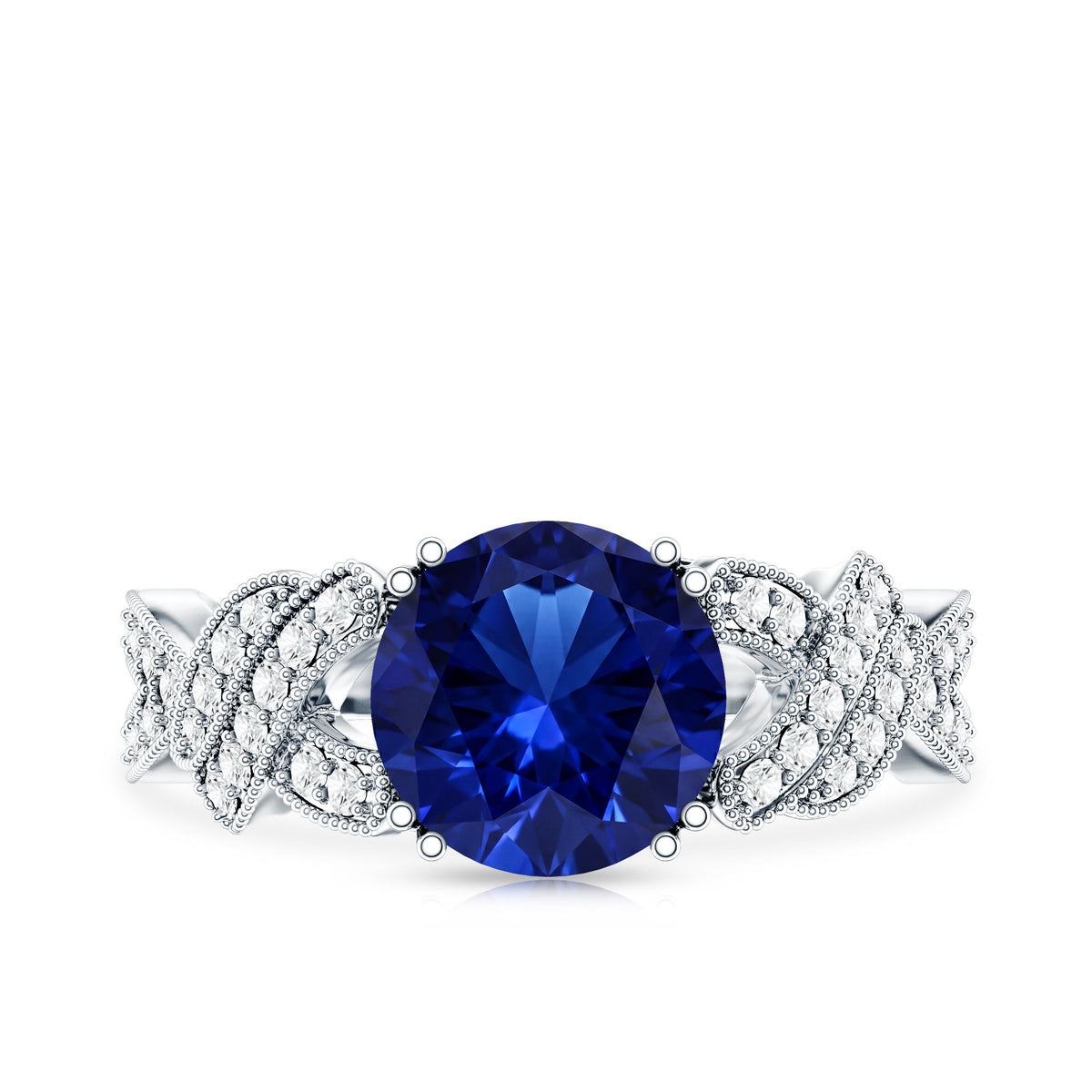 Designer 2.7 Carat Lab Grown Blue Sapphire Statement Engagement Ring with Diamond AAAA - Rosec Jewels