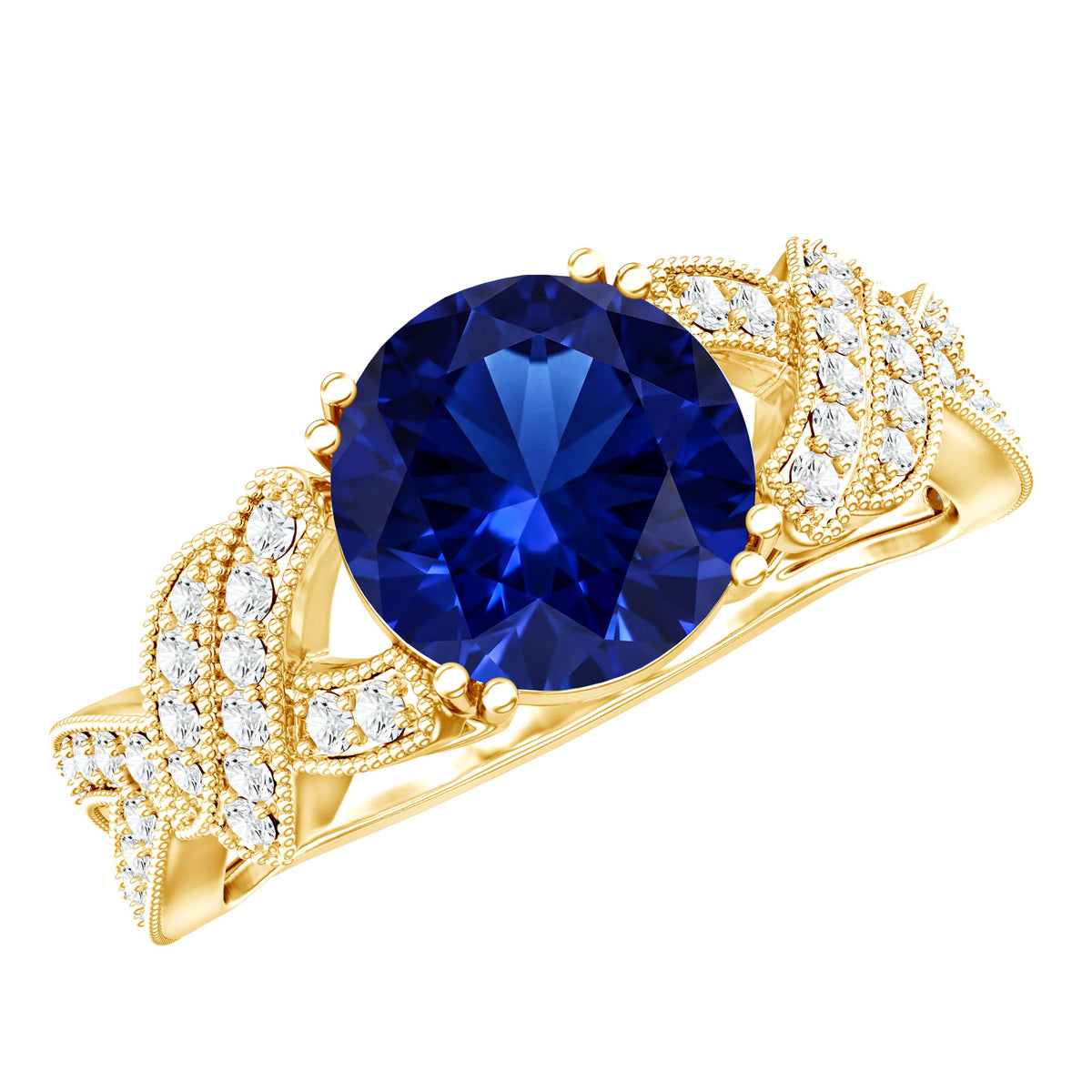 Designer 2.7 Carat Lab Grown Blue Sapphire Statement Engagement Ring with Diamond AAAA - Rosec Jewels