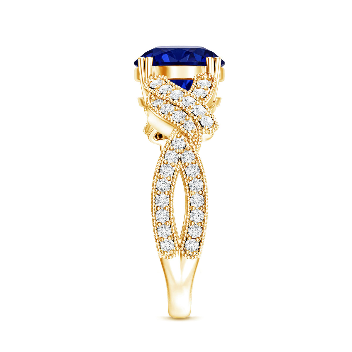 Designer 2.7 Carat Lab Grown Blue Sapphire Statement Engagement Ring with Diamond AAAA - Rosec Jewels