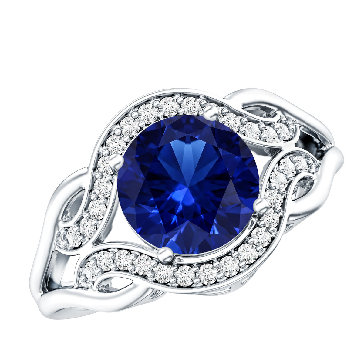 Certified Lab Grown Blue Sapphire Antique engagement ring with Diamond AAAA - Rosec Jewels