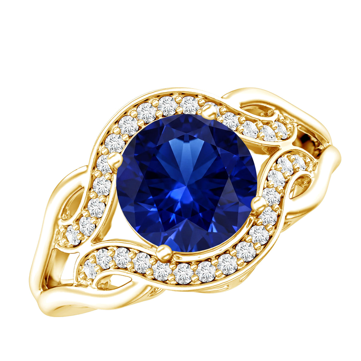 Certified Lab Grown Blue Sapphire Antique engagement ring with Diamond AAAA - Rosec Jewels