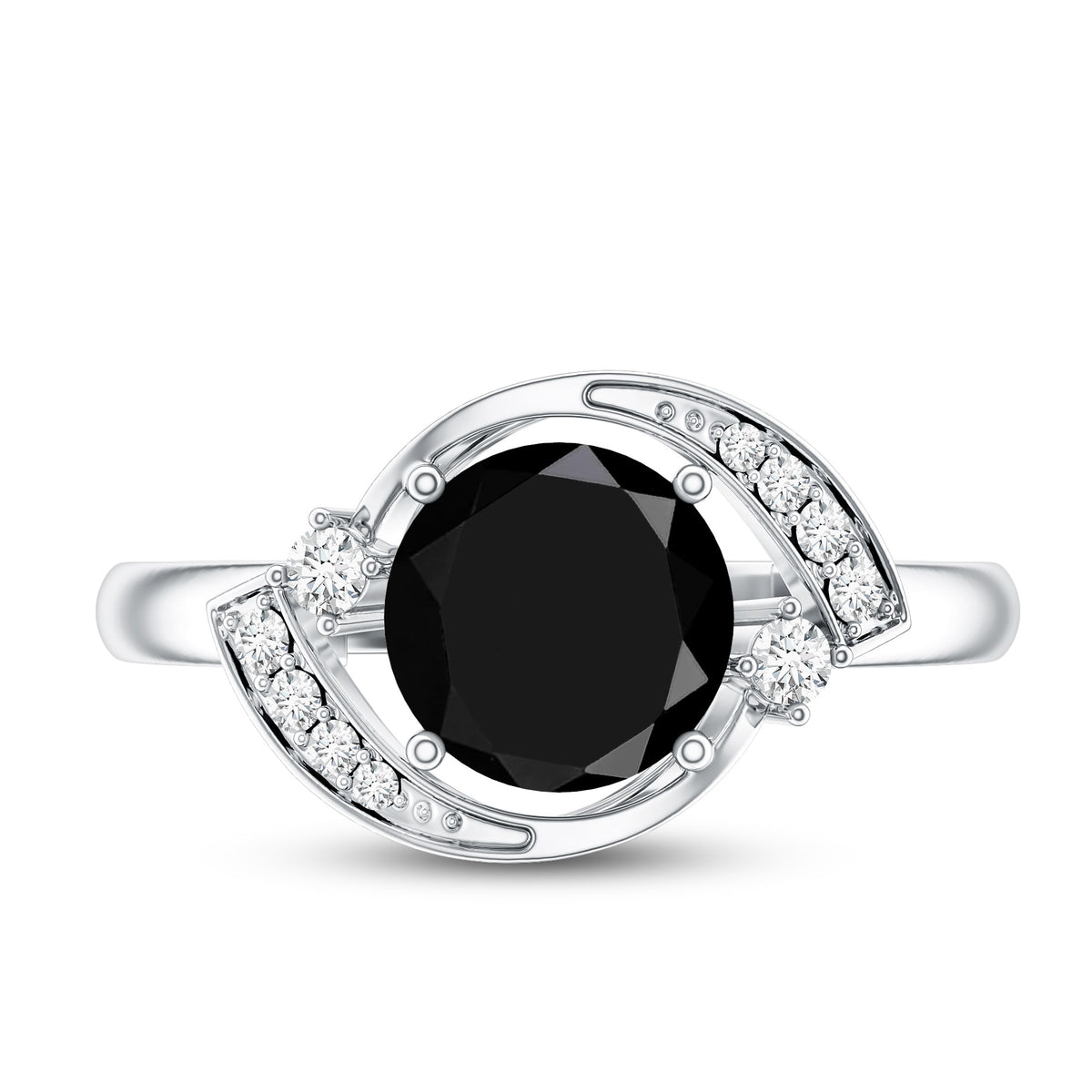 2 Carat Lab Grown Black and White Diamond Engagement Ring for Women AAAA ( Synthetic ) - Rosec Jewels