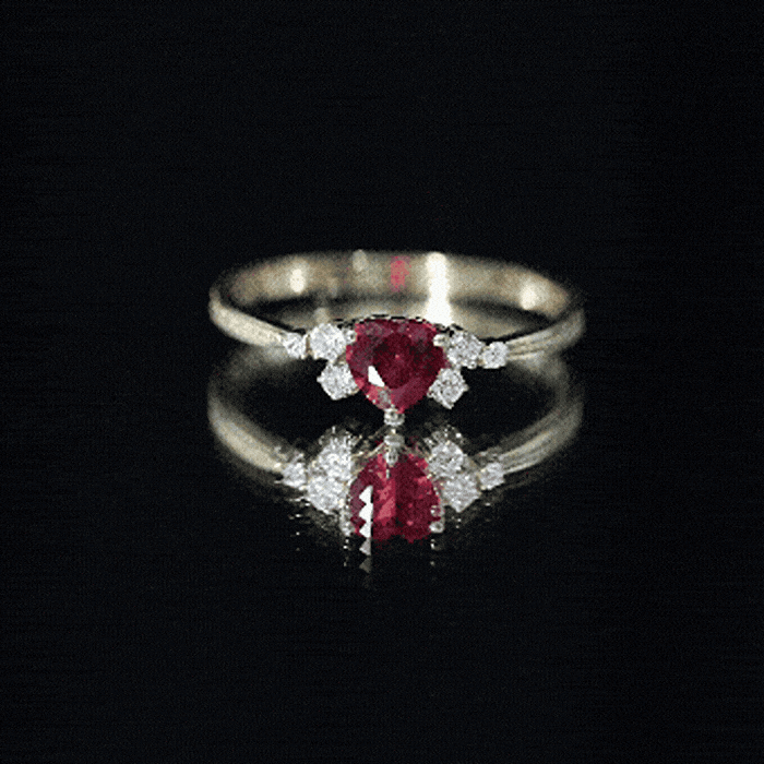 Lab Grown Ruby Heart Promise Ring with Diamond Accent AAAA - Rosec Jewels