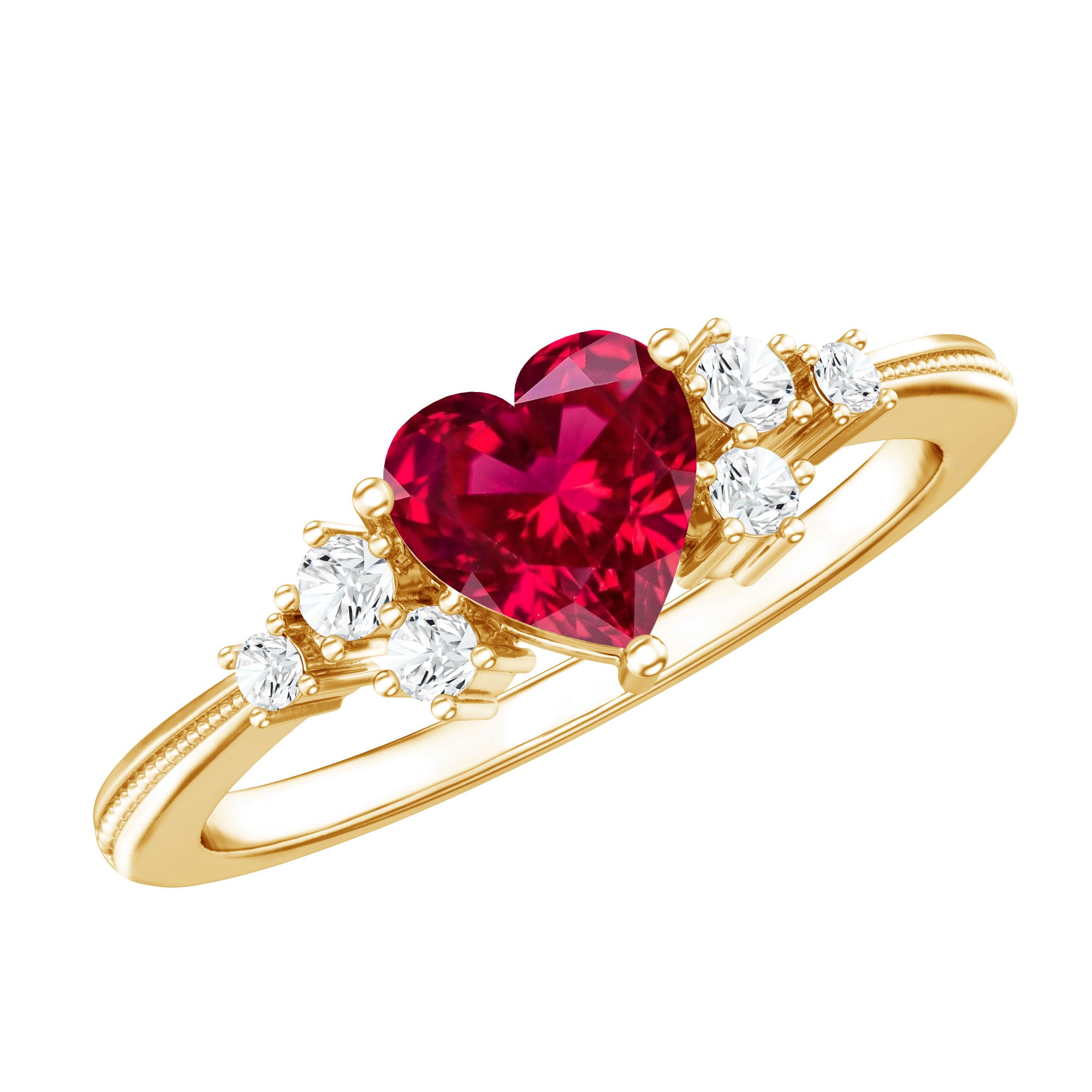 Lab Grown Ruby Heart Promise Ring with Diamond Accent AAAA - Rosec Jewels