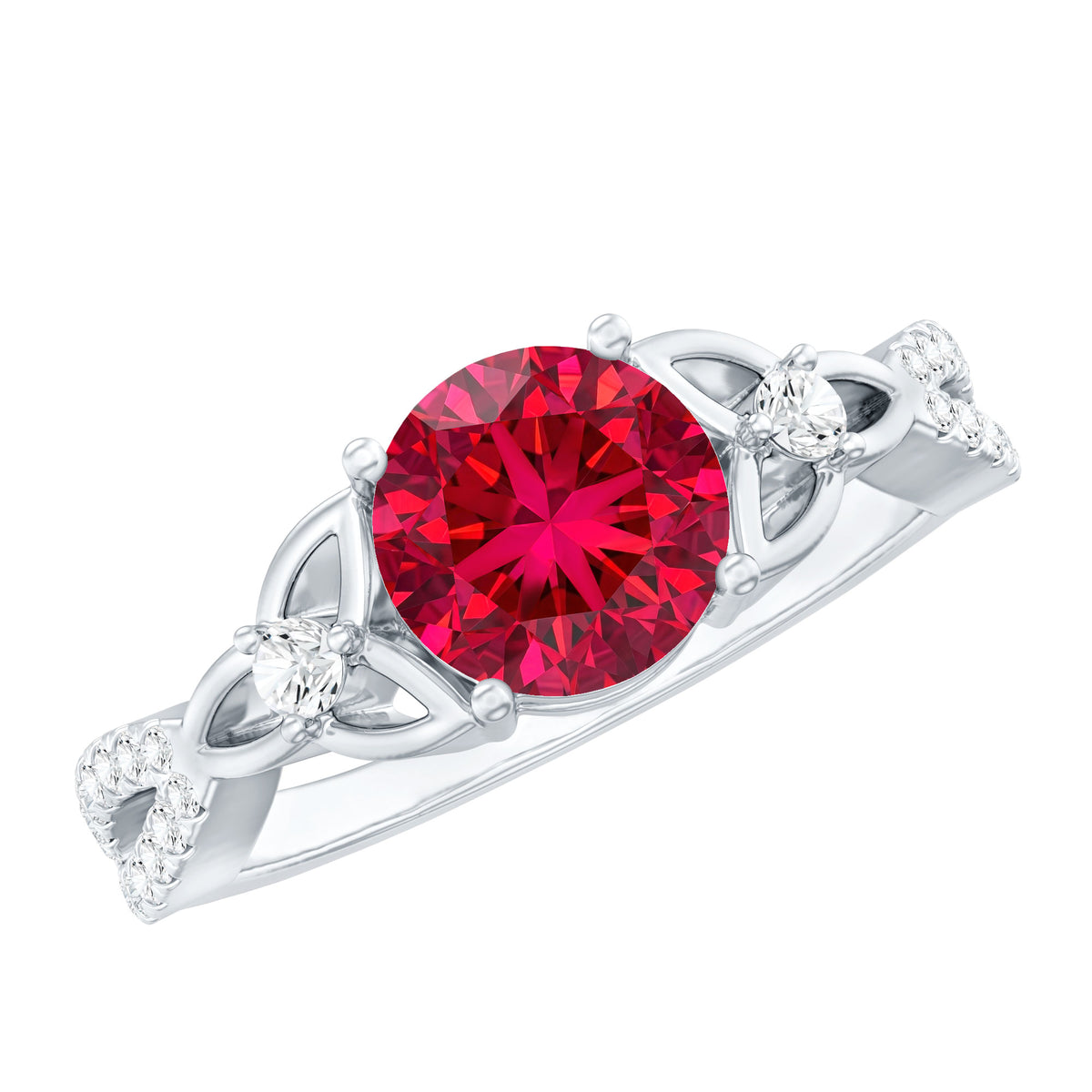 Certified Lab Created Ruby Solitaire Engagement Ring with Diamonds AAAA - Rosec Jewels