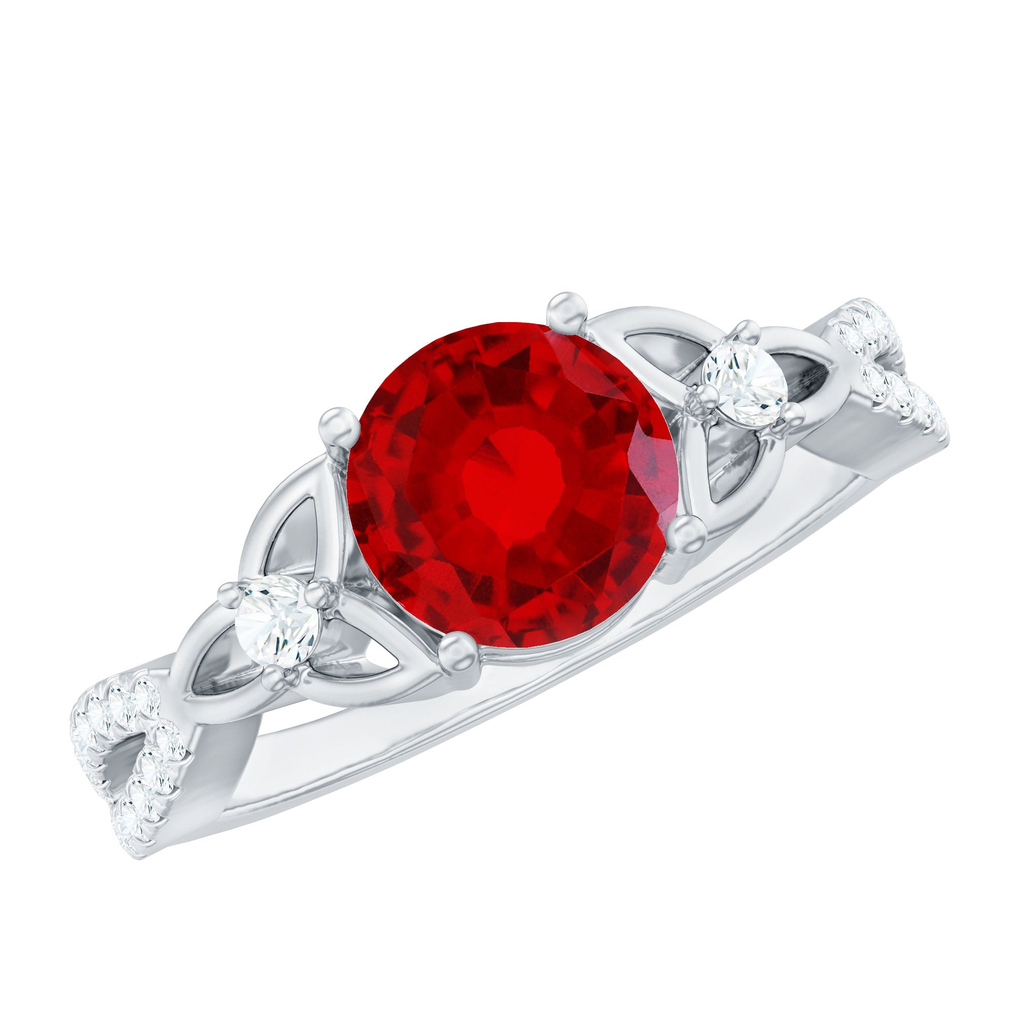 Certified Lab Created Ruby Solitaire Engagement Ring with Diamonds