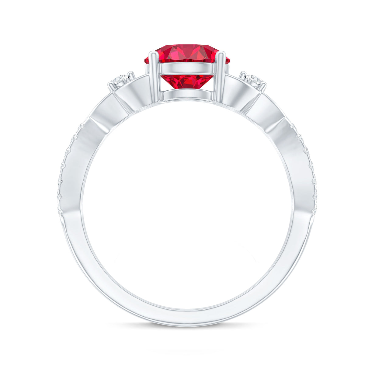 Certified Lab Created Ruby Solitaire Engagement Ring with Diamonds AAAA - Rosec Jewels