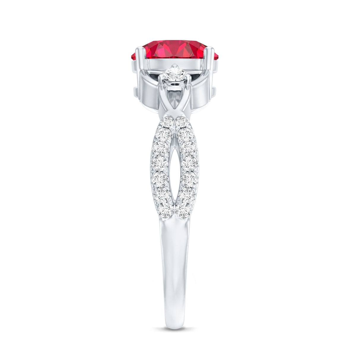 Certified Lab Created Ruby Solitaire Engagement Ring with Diamonds AAAA - Rosec Jewels