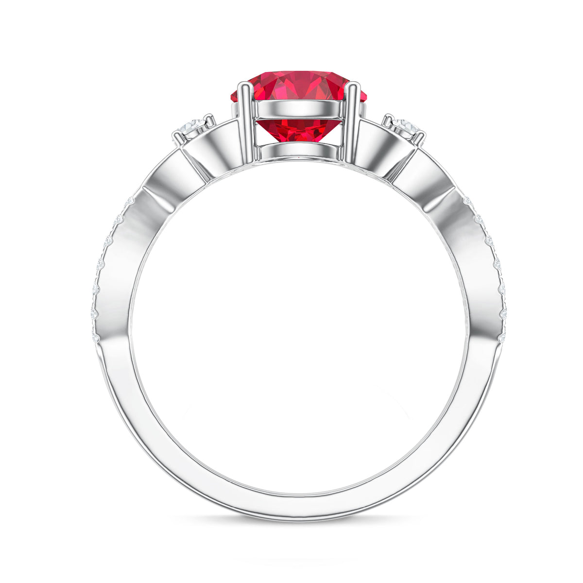 Certified Lab Created Ruby Solitaire Engagement Ring with Diamonds AAAA - Rosec Jewels