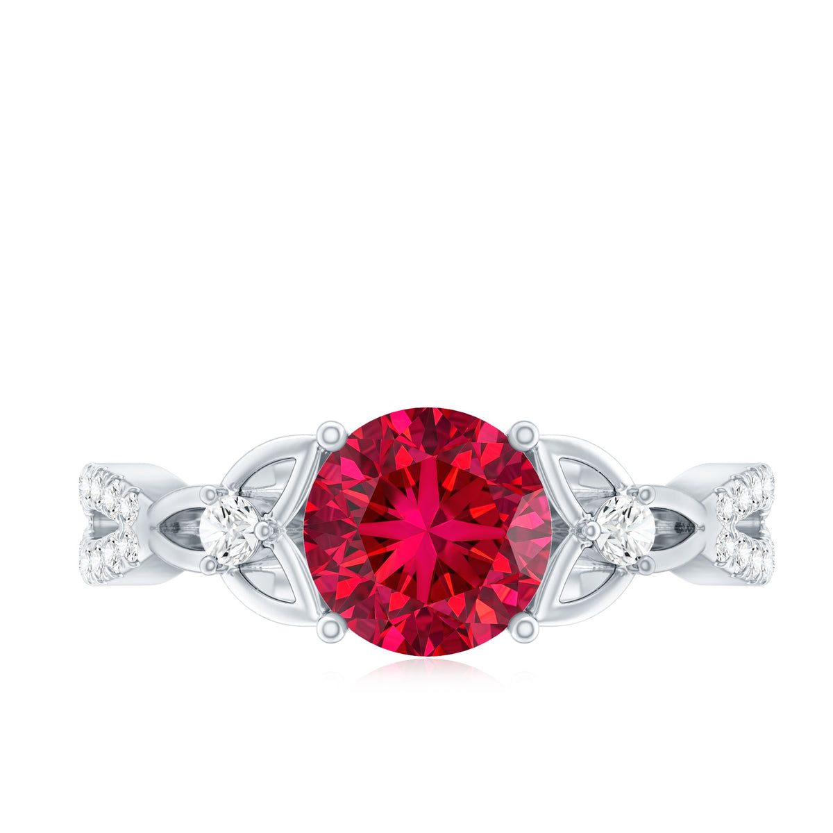 Certified Lab Created Ruby Solitaire Engagement Ring with Diamonds AAAA - Rosec Jewels