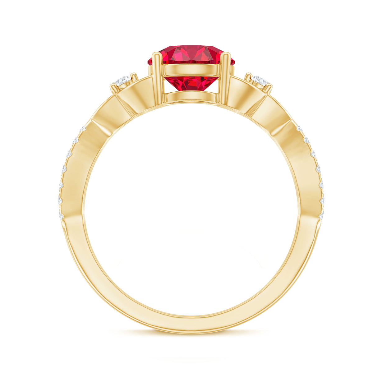 Certified Lab Created Ruby Solitaire Engagement Ring with Diamonds AAAA - Rosec Jewels