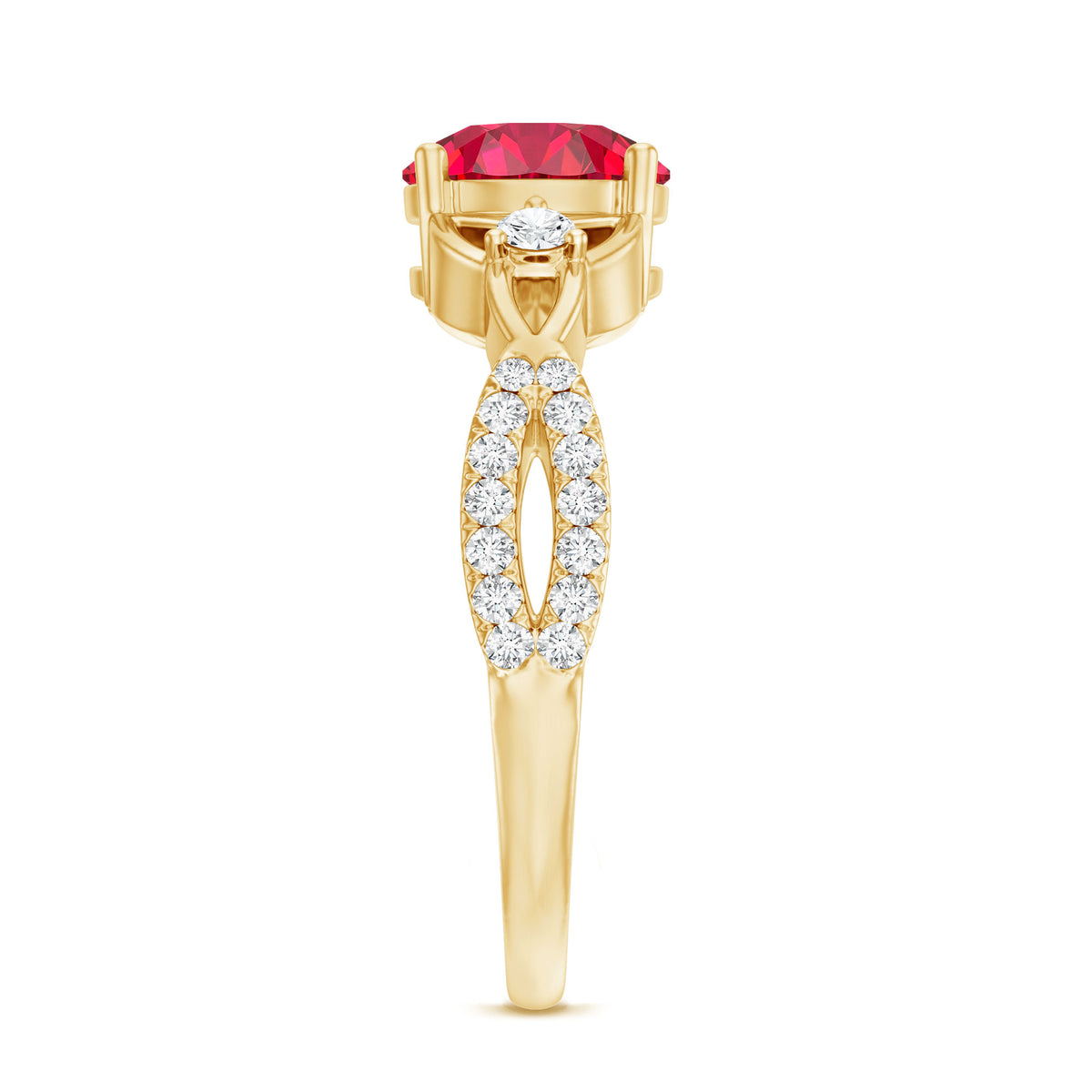 Certified Lab Created Ruby Solitaire Engagement Ring with Diamonds AAAA - Rosec Jewels