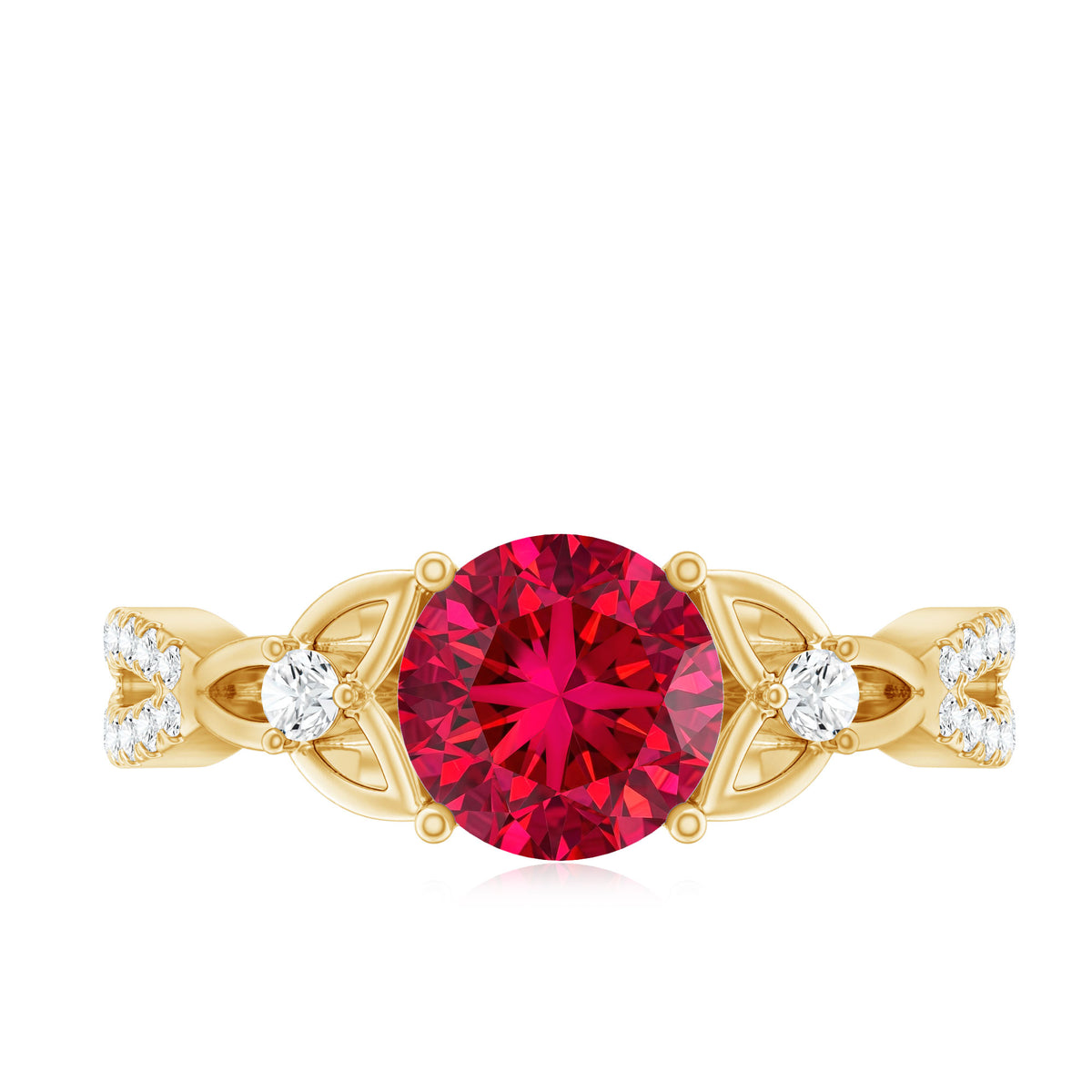 Certified Lab Created Ruby Solitaire Engagement Ring with Diamonds AAAA - Rosec Jewels