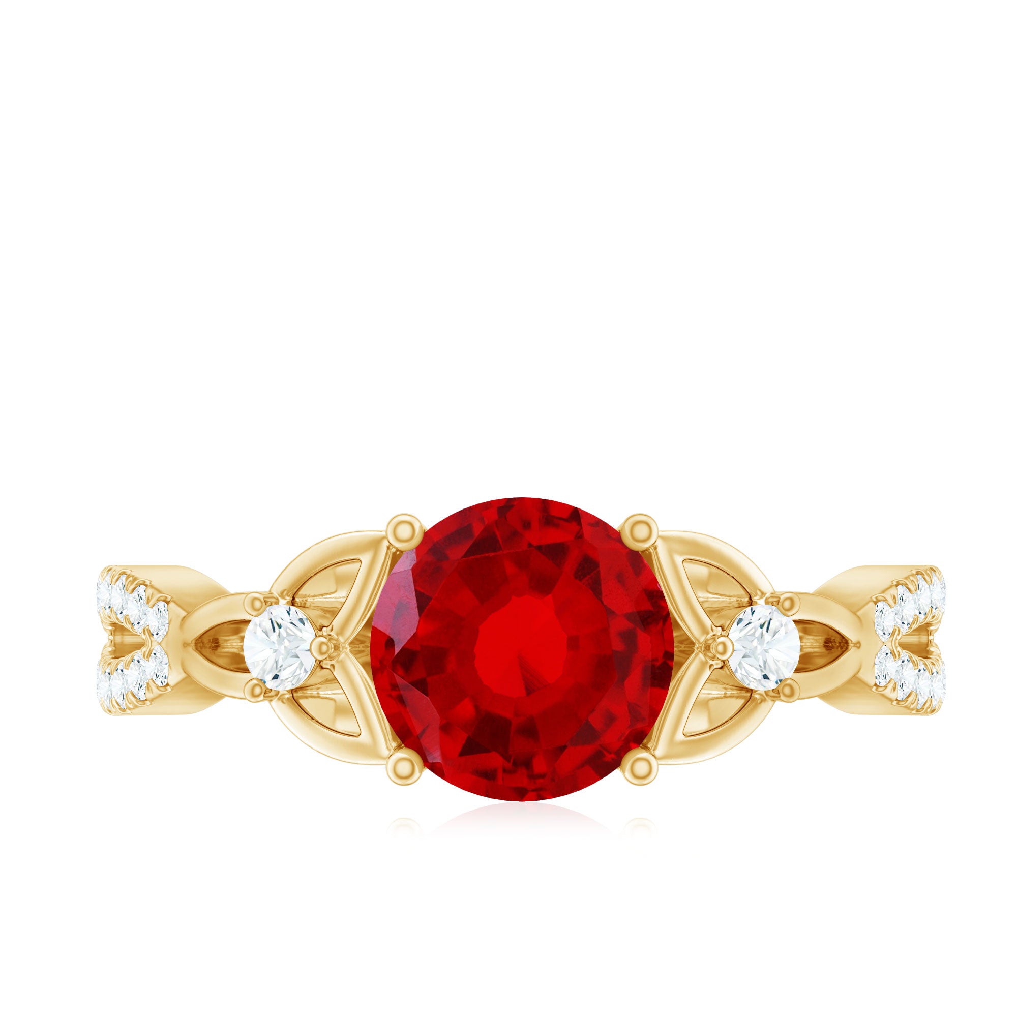 Certified Lab Created Ruby Solitaire Engagement Ring with Diamonds AAAA - Rosec Jewels