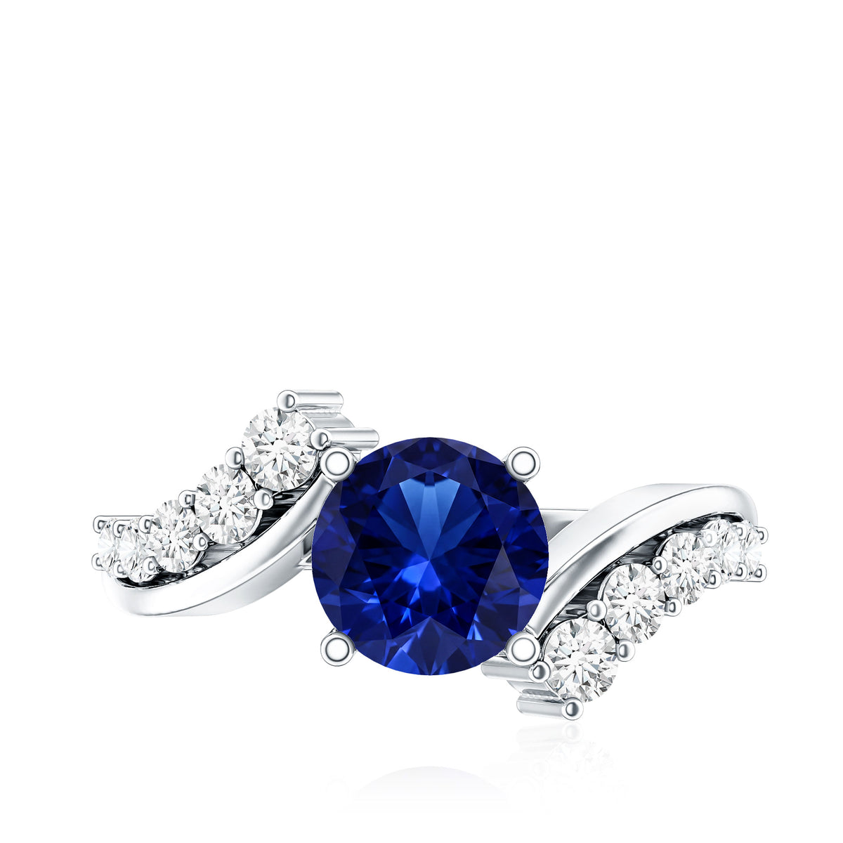 Certified 2.7 Carat Lab Grown Blue Sapphire Engagement Ring with Diamond Bypass Shank AAAA - Rosec Jewels