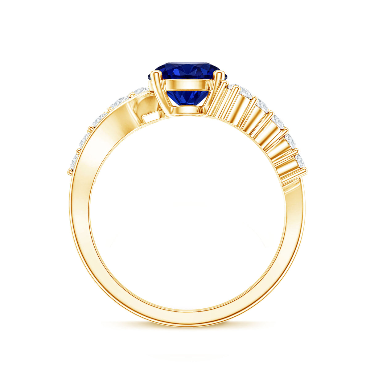 Certified 2.7 Carat Lab Grown Blue Sapphire Engagement Ring with Diamond Bypass Shank AAAA - Rosec Jewels