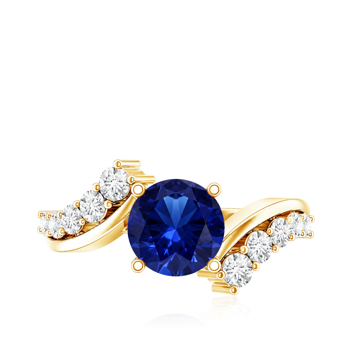 Certified 2.7 Carat Lab Grown Blue Sapphire Engagement Ring with Diamond Bypass Shank AAAA - Rosec Jewels