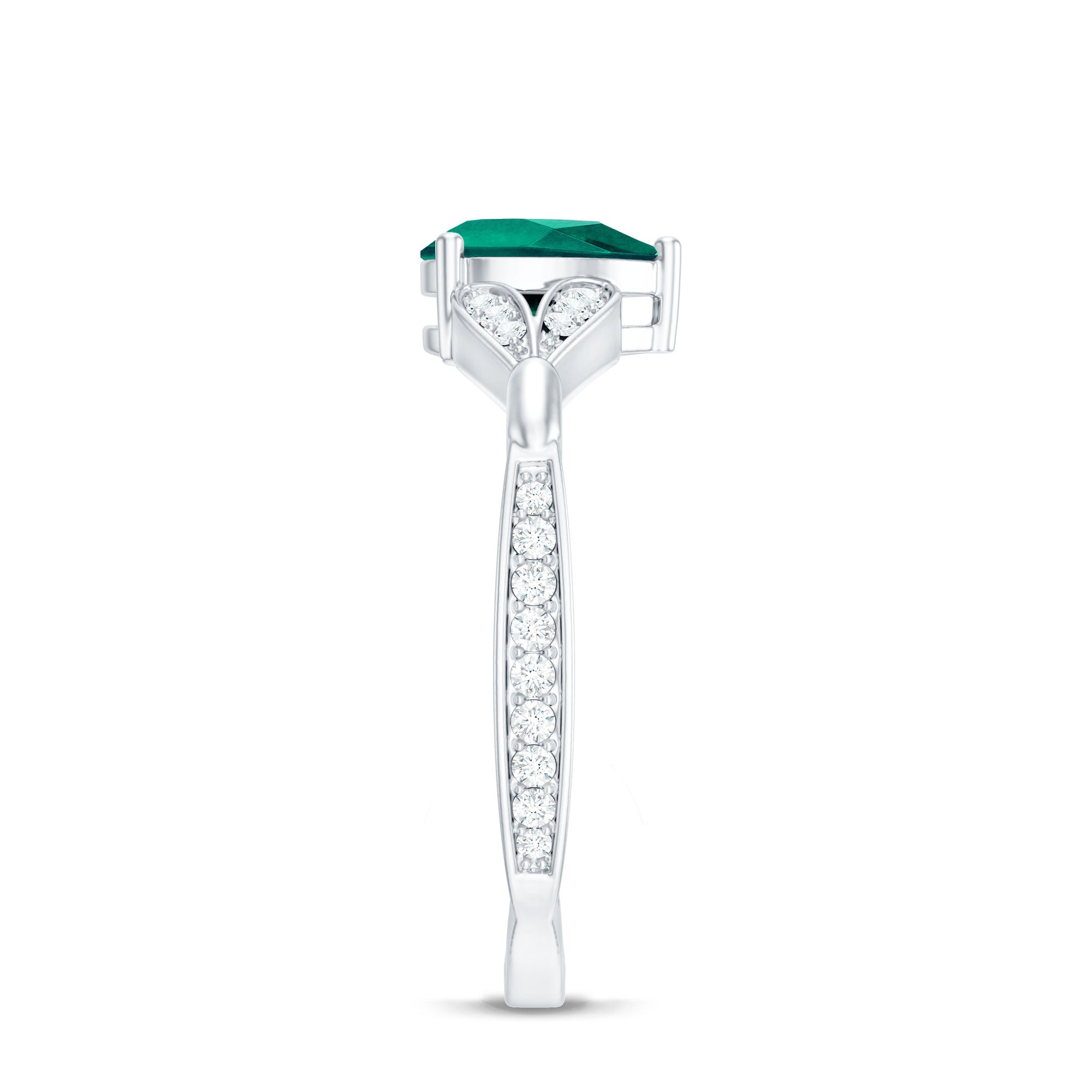 Pear Shape Lab Grown Emerald Teardrop Engagement Ring With Diamond AAAA - Rosec Jewels