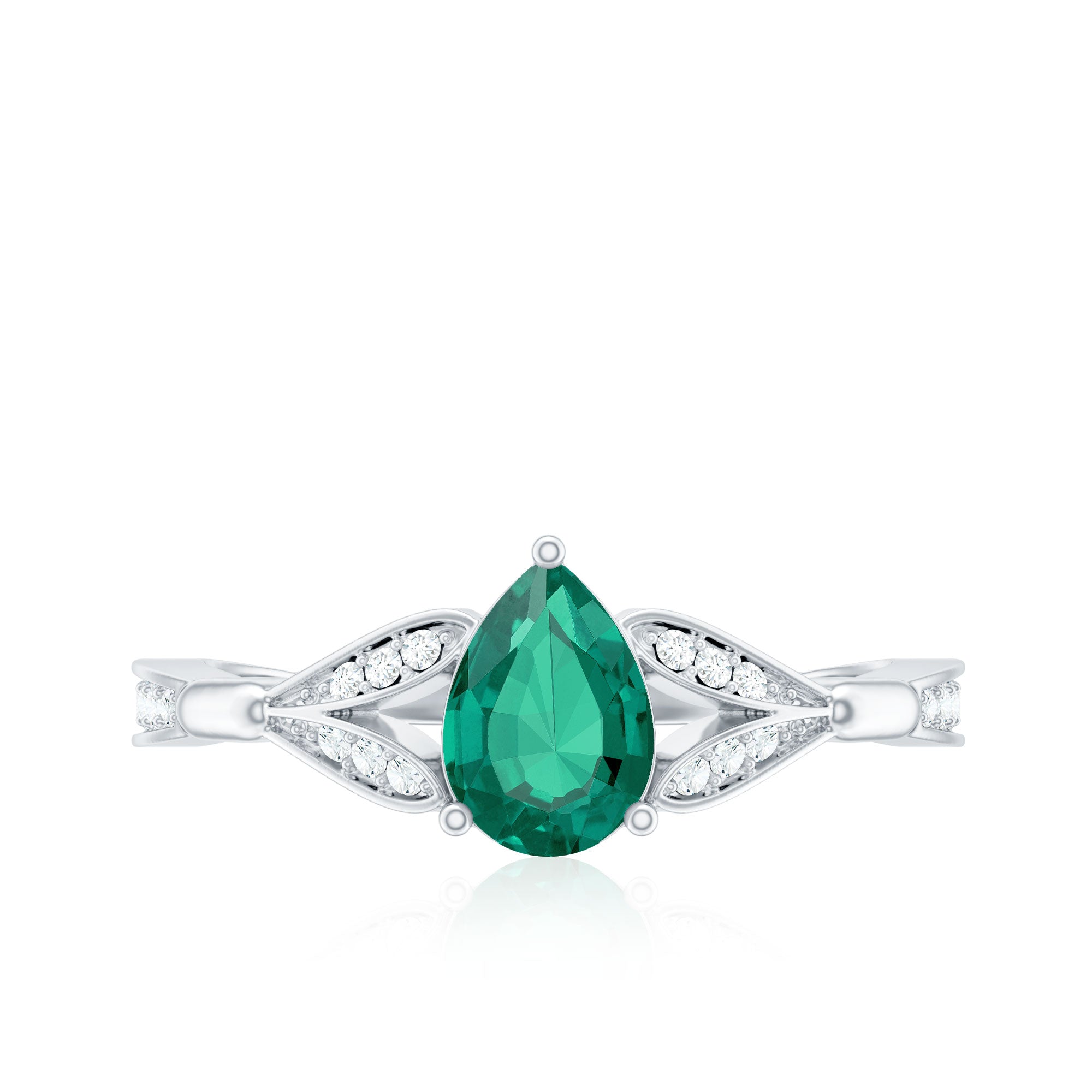 Pear Shape Lab Grown Emerald Teardrop Engagement Ring With Diamond AAAA - Rosec Jewels