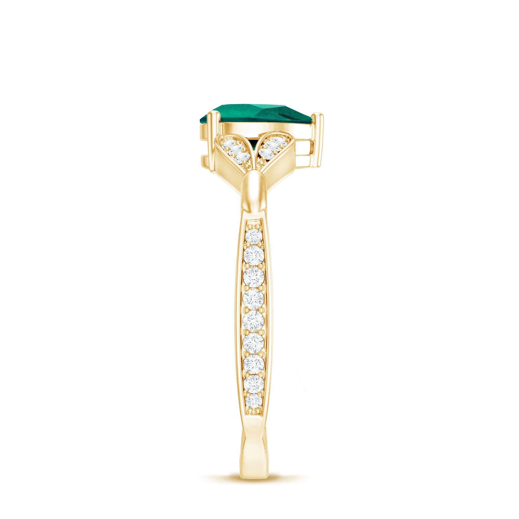 Pear Shape Lab Grown Emerald Teardrop Engagement Ring With Diamond AAAA - Rosec Jewels
