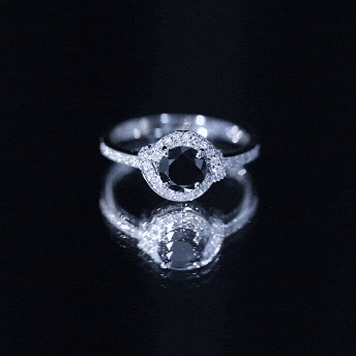 1.6 Carat Lab Grown Black Diamond Engagement Ring with White Diamond Halo AAAA ( Synthetic ) - Rosec Jewels