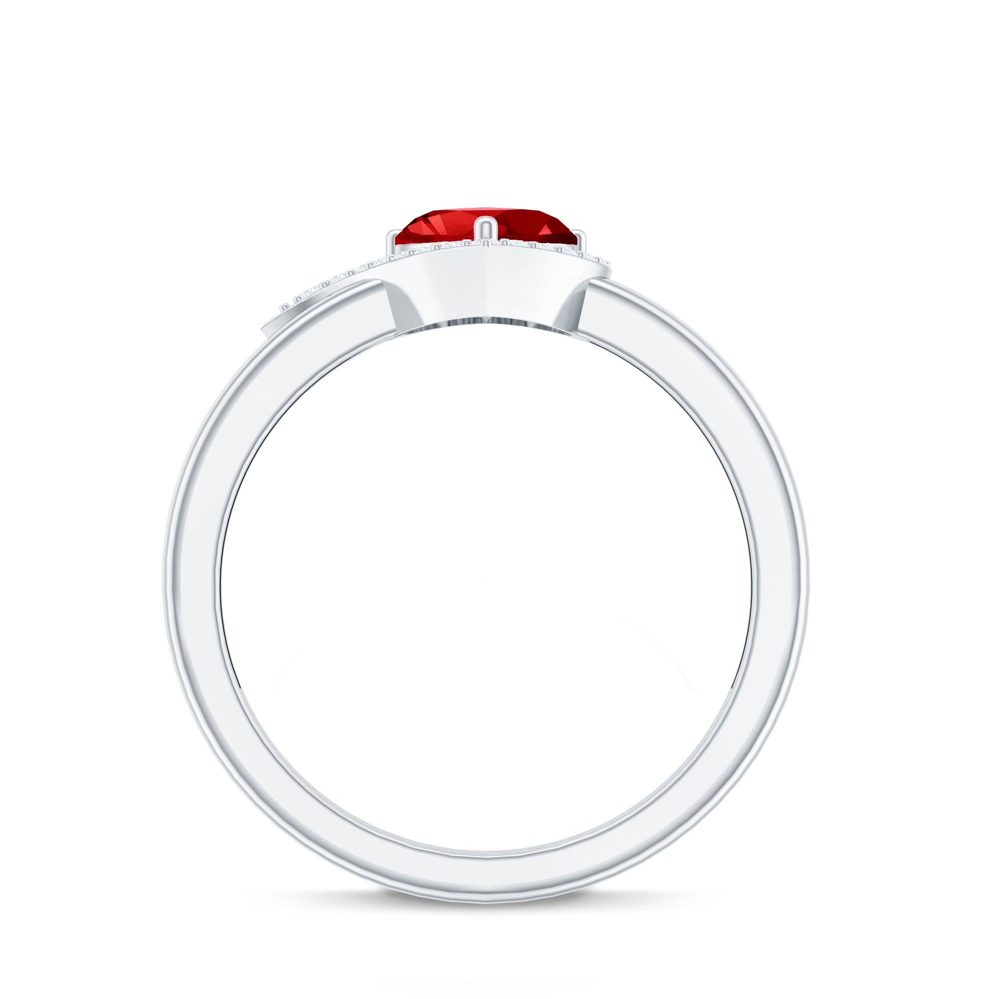 0.9 Carat Lab Grown Ruby Heart Engagement Ring with Diamond Halo AAAA - Rosec Jewels