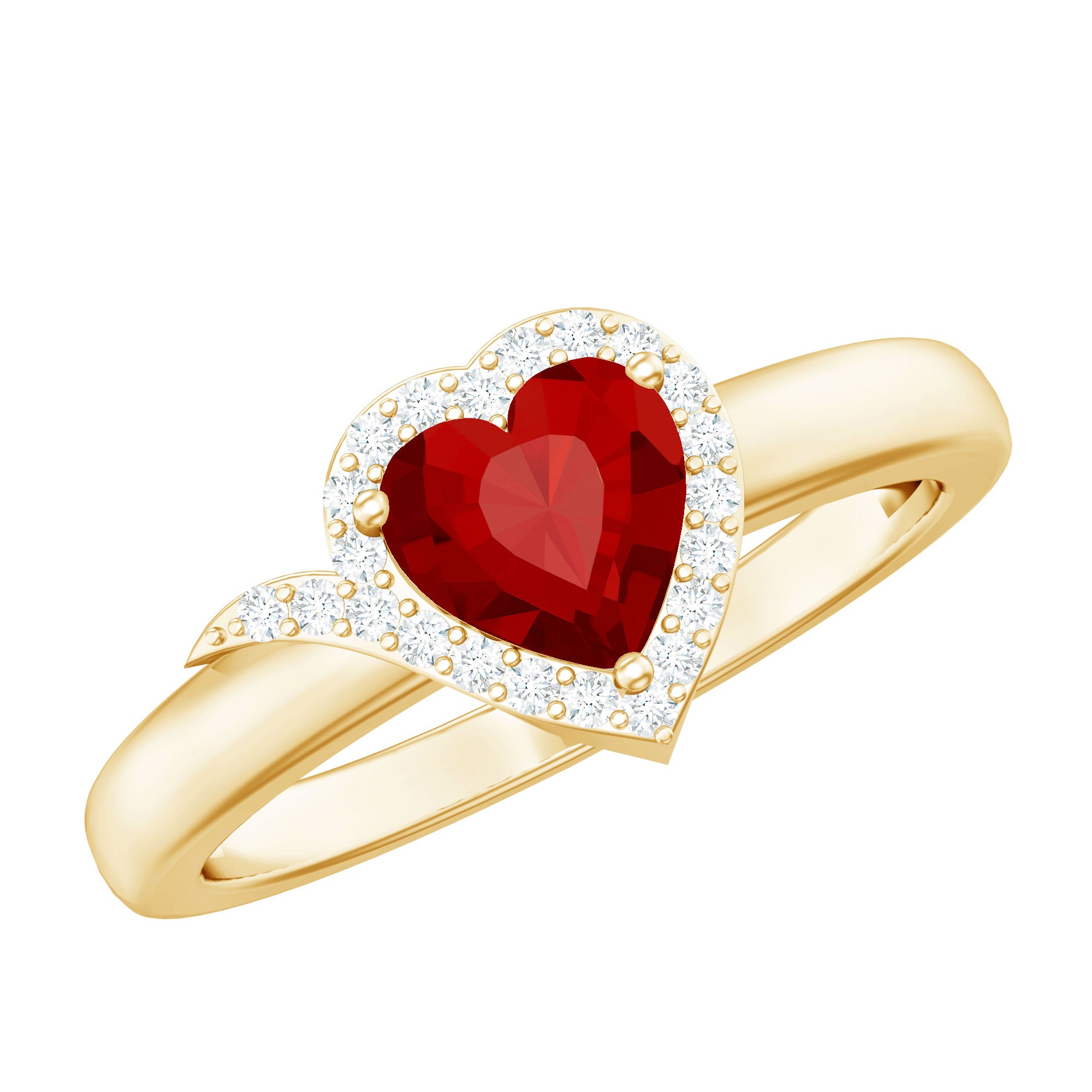 0.9 Carat Lab Grown Ruby Heart Engagement Ring with Diamond Halo AAAA - Rosec Jewels