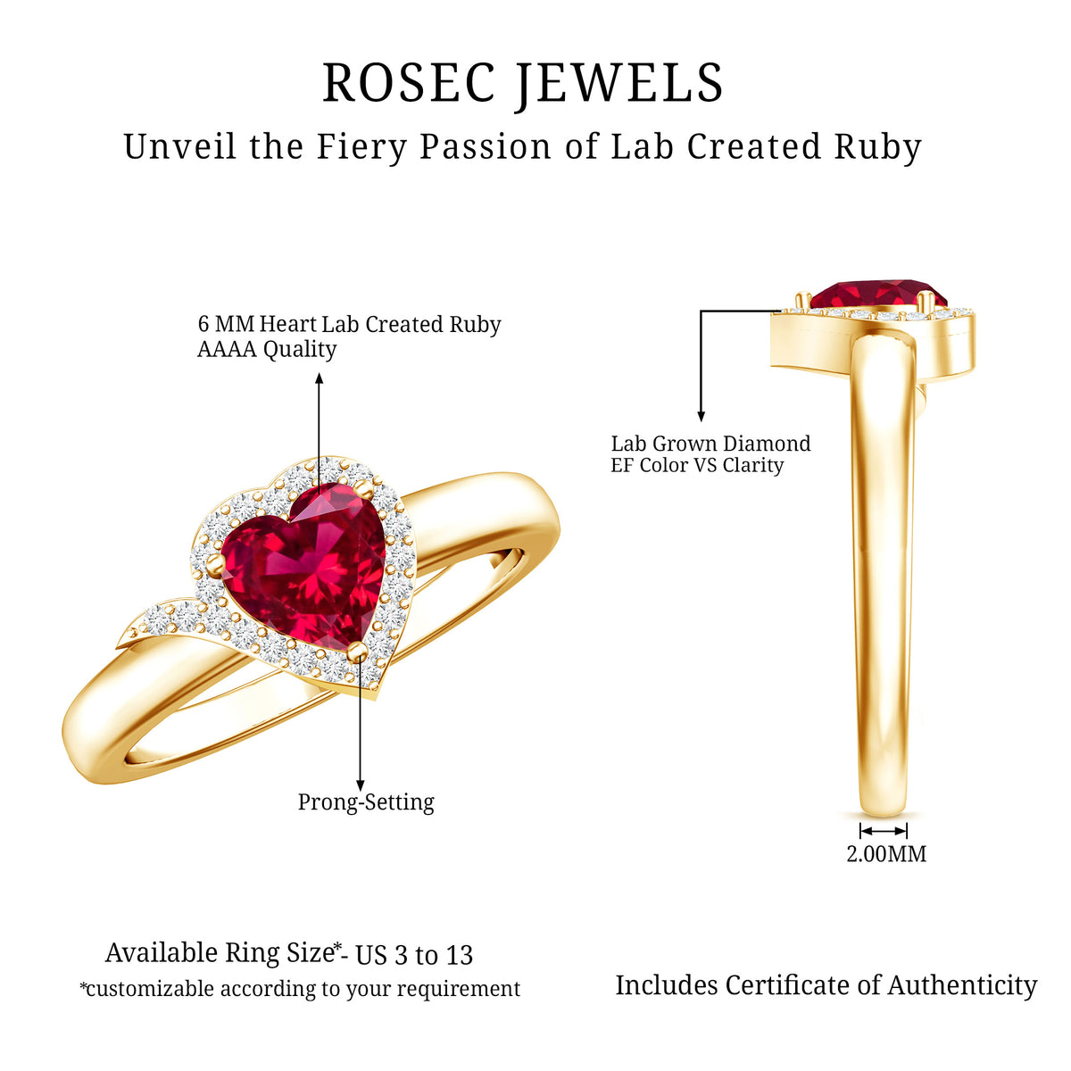 0.9 Carat Lab Grown Ruby Heart Engagement Ring with Diamond Halo AAAA - Rosec Jewels