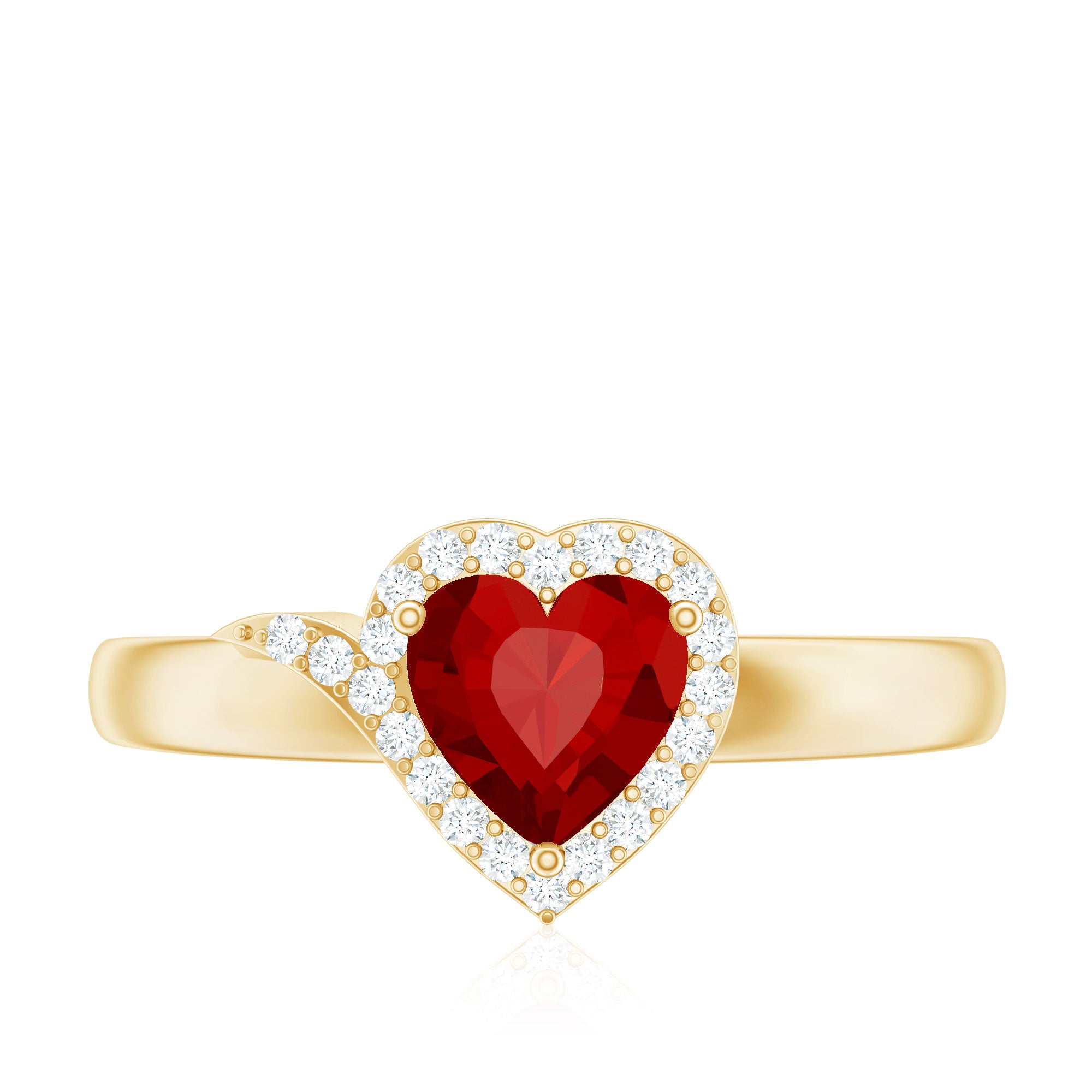 0.9 Carat Lab Grown Ruby Heart Engagement Ring with Diamond Halo AAAA - Rosec Jewels