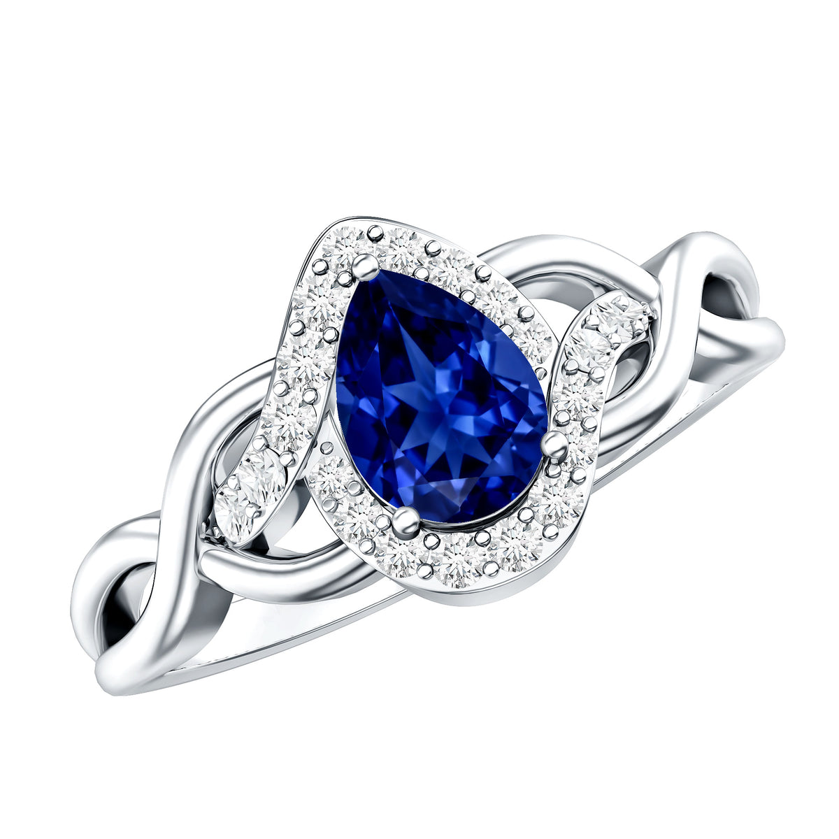 Certified 1.6 Carat Lab Grown Blue Sapphire Diamond Teardrop Engagement Ring with Crossover Shank AAAA - Rosec Jewels