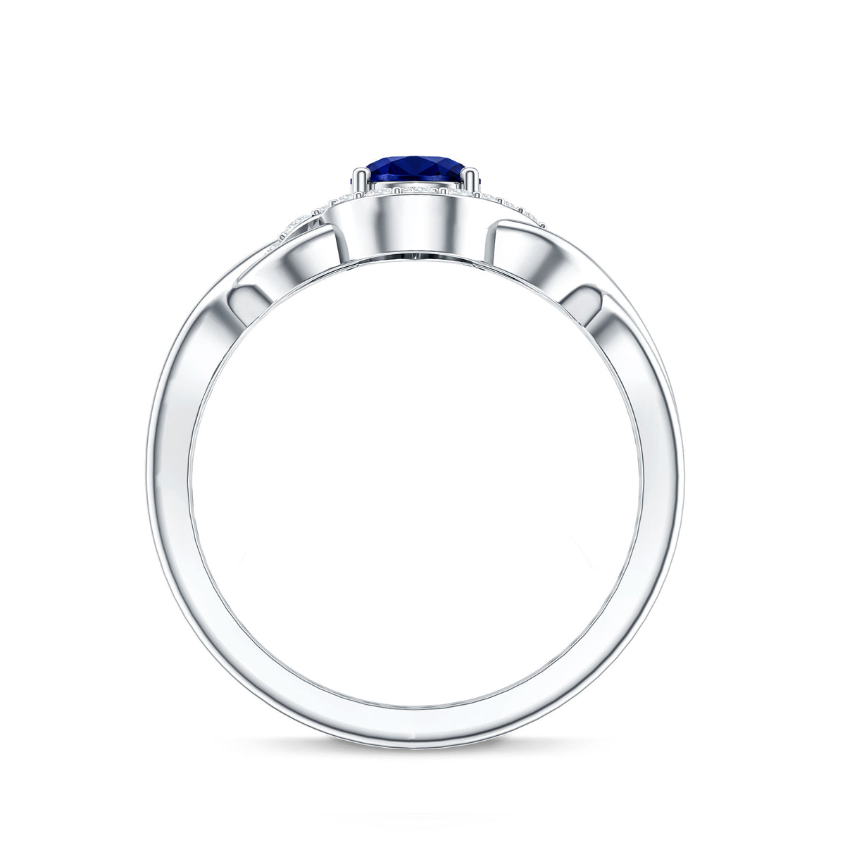 Certified 1.6 Carat Lab Grown Blue Sapphire Diamond Teardrop Engagement Ring with Crossover Shank AAAA - Rosec Jewels