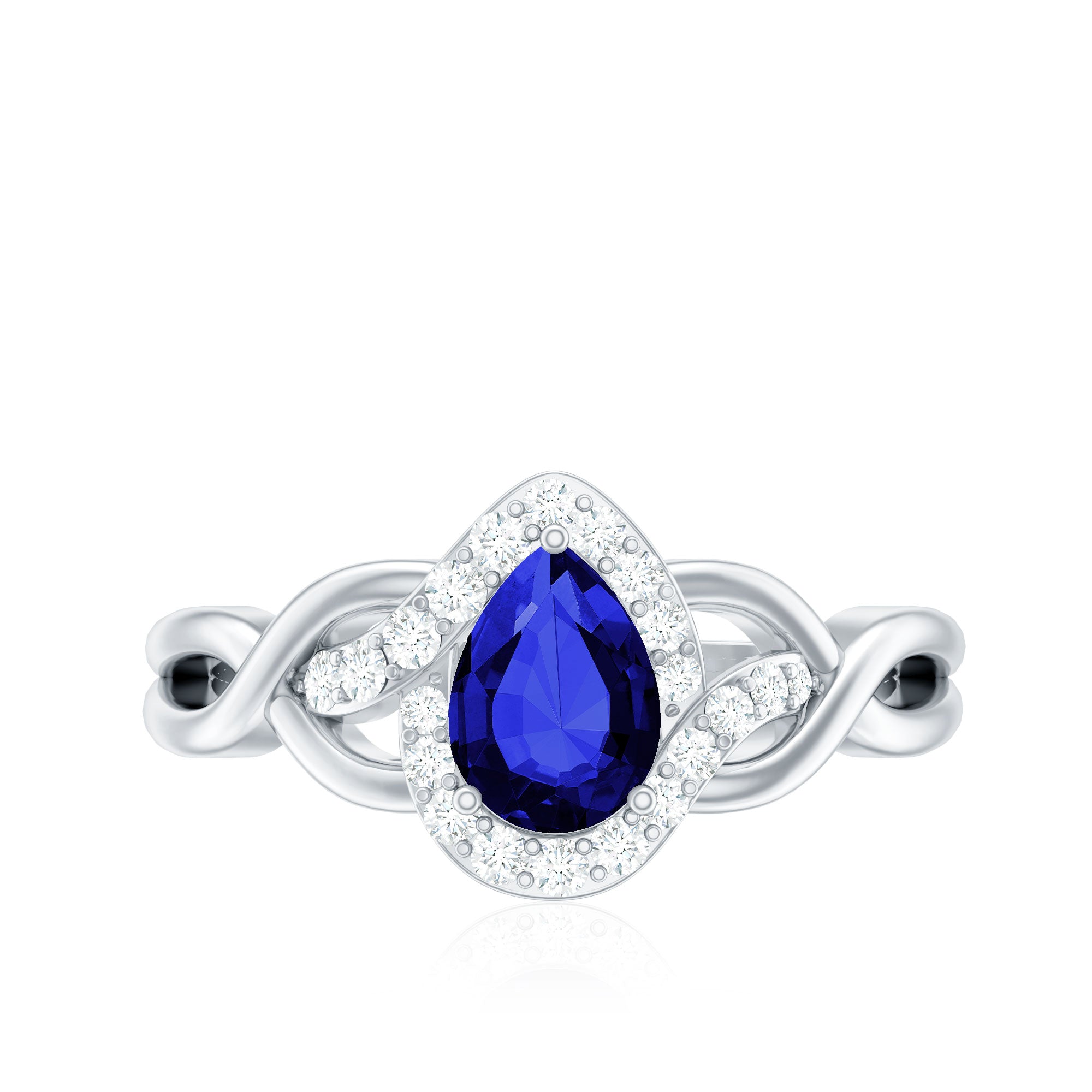 Certified 1.6 Carat Lab Grown Blue Sapphire Diamond Teardrop Engagement Ring with Crossover Shank AAAA - Rosec Jewels