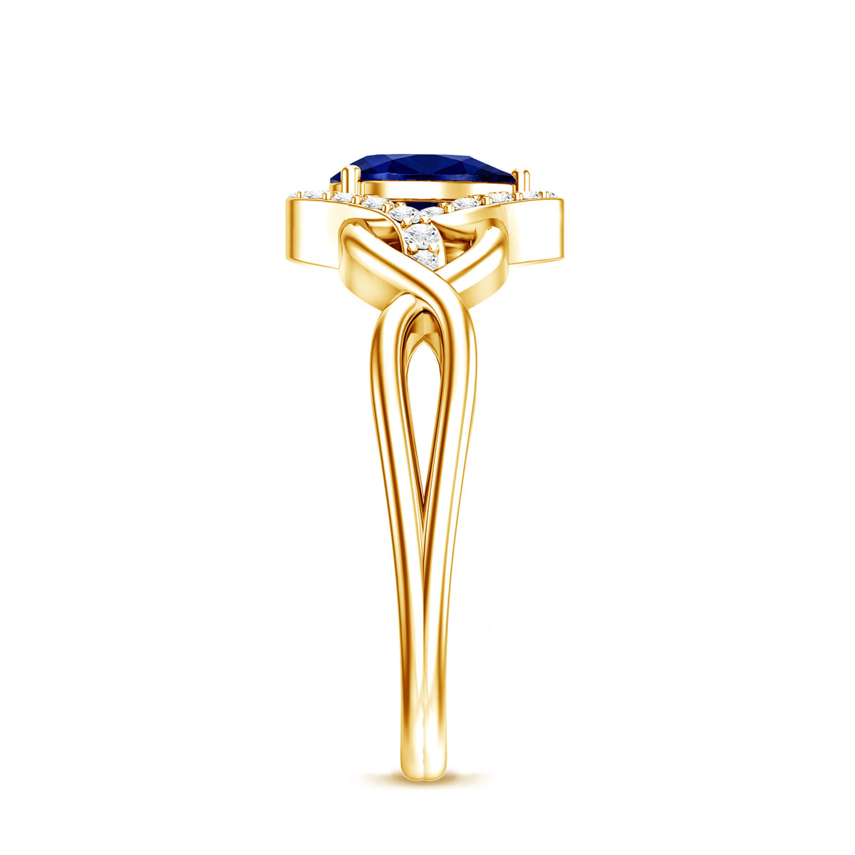 Certified 1.6 Carat Lab Grown Blue Sapphire Diamond Teardrop Engagement Ring with Crossover Shank AAAA - Rosec Jewels