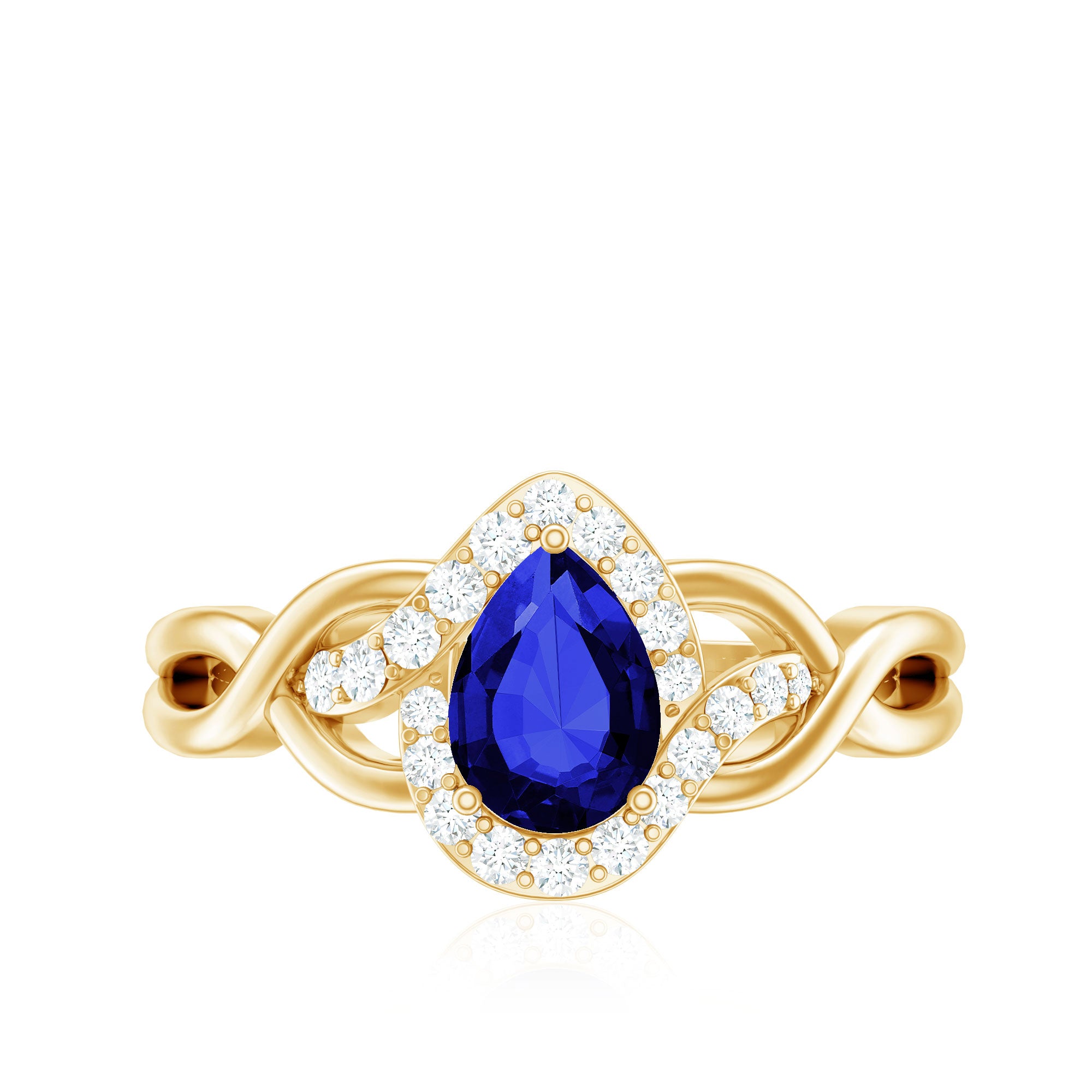 Certified 1.6 Carat Lab Grown Blue Sapphire Diamond Teardrop Engagement Ring with Crossover Shank AAAA - Rosec Jewels