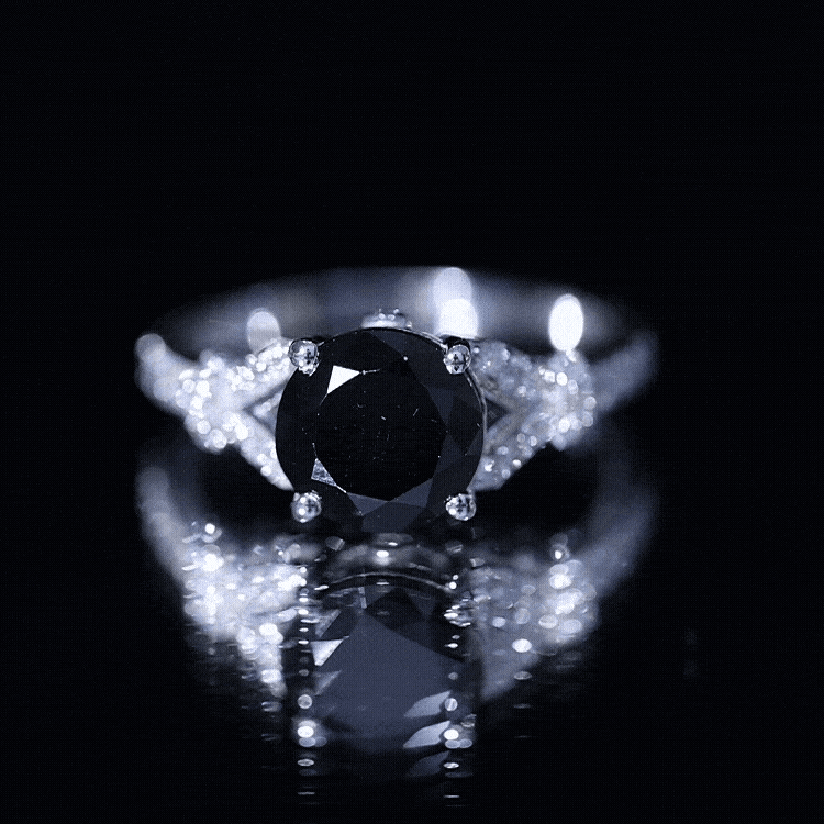Lab Grown Black Diamond Solitaire Engagement Ring AAAA ( Synthetic ) - Rosec Jewels